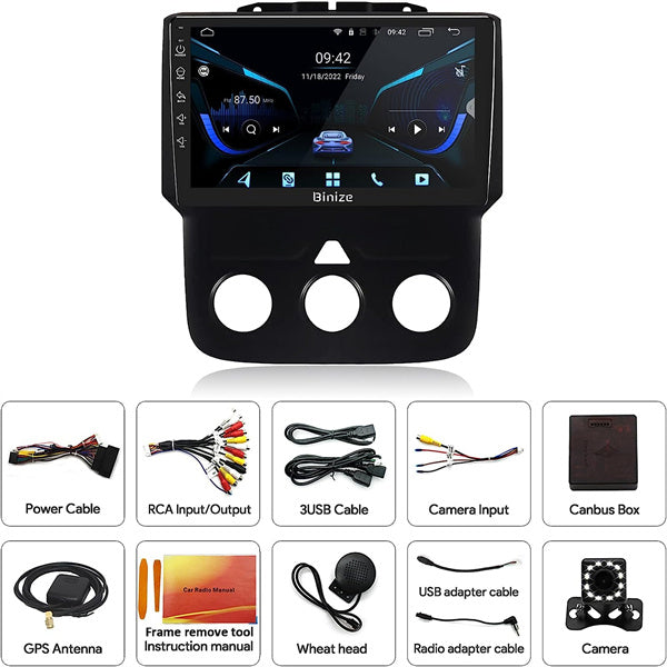 Binize Android 12 Double Din CarPlay Radio Car Stereo for 2013-2018 Dodge Ram