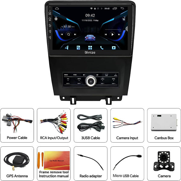 Binize 10 Inch Android 12 CarPlay Radio Car Stereo for 2010-2014 Ford Mustang