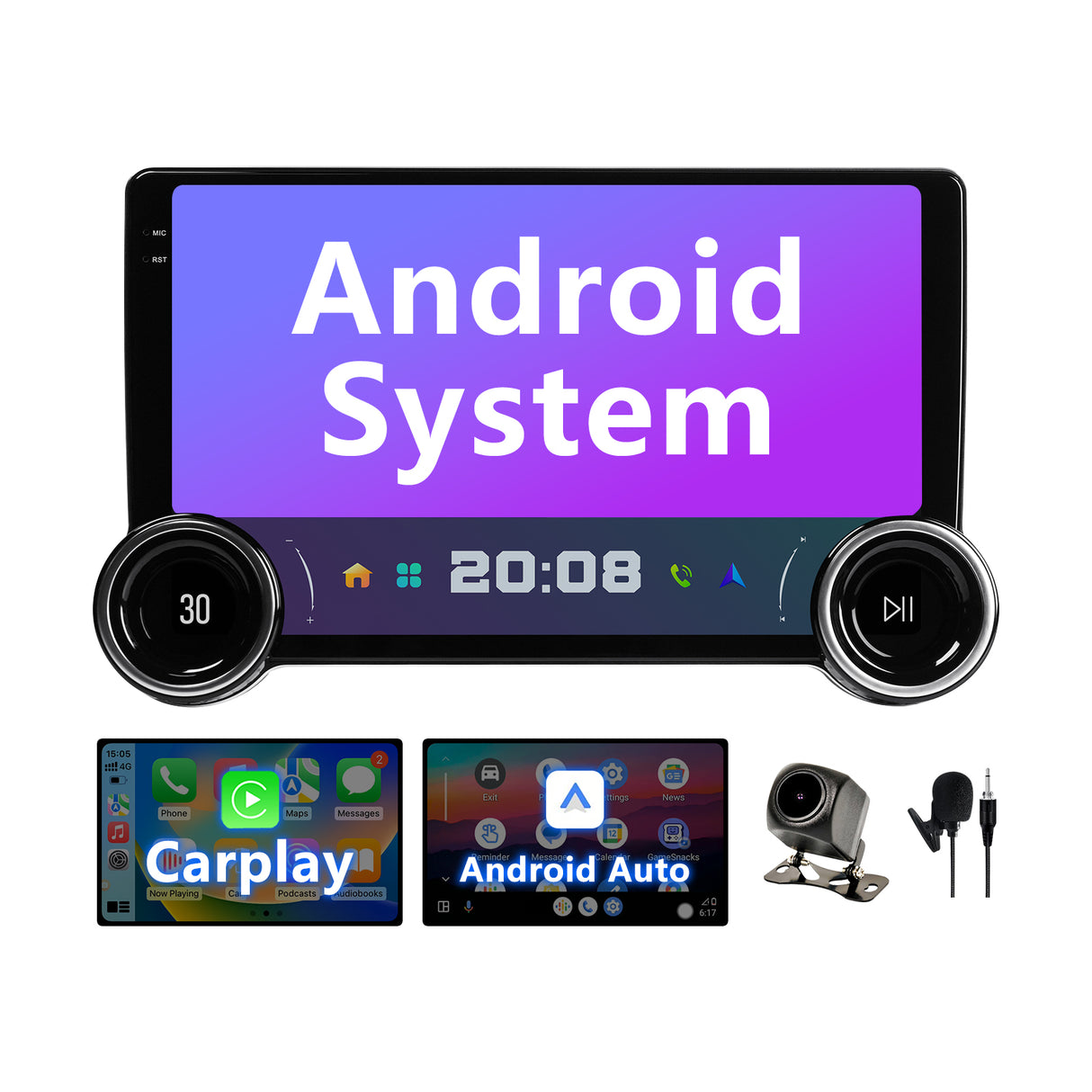 Android Single Din Touchscreen Radio with Wireless CarPlay