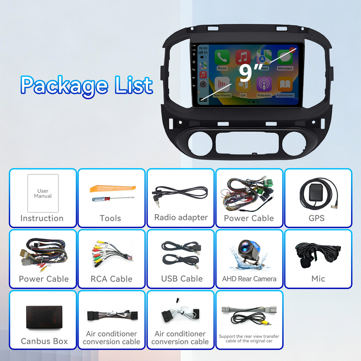 Car Stereo Radio for Chevrolet Colorado 2014 2015 2016 with Wireless CarPlay & Android Auto 9-Inch Touchscreen Bluetooth GPS WiFi FM RDS AHD Backup Camera