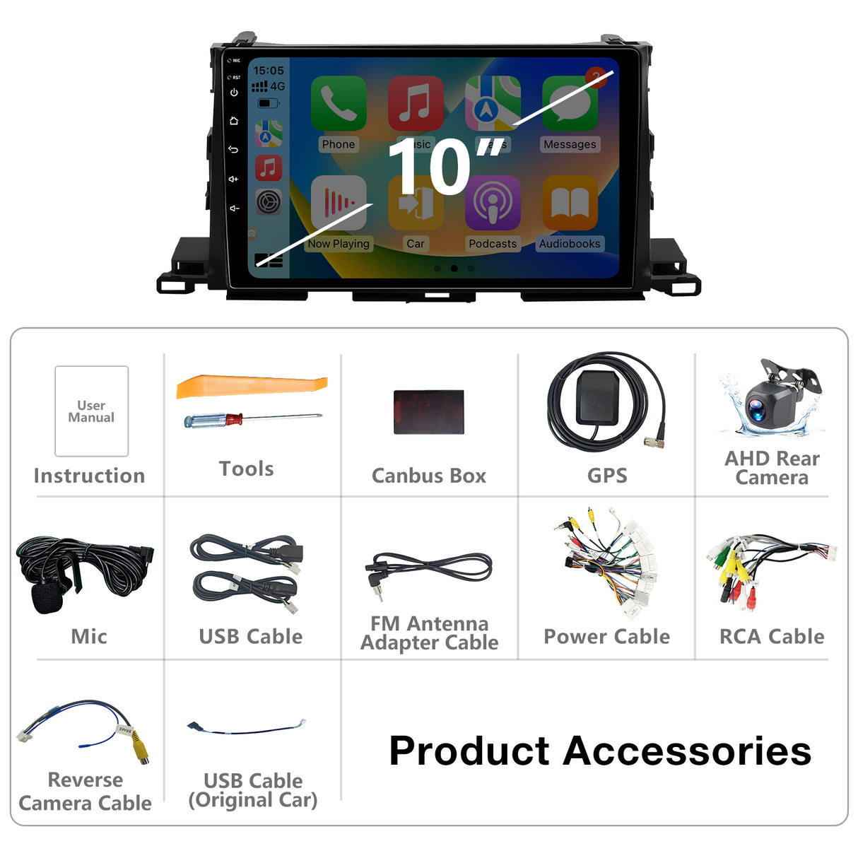 BINIZE Android 13 Car Stereo Compatible with Toyota Highlander 2014 2015 2016 2017 2018 2019 Wireless CarPlay+Android Auto