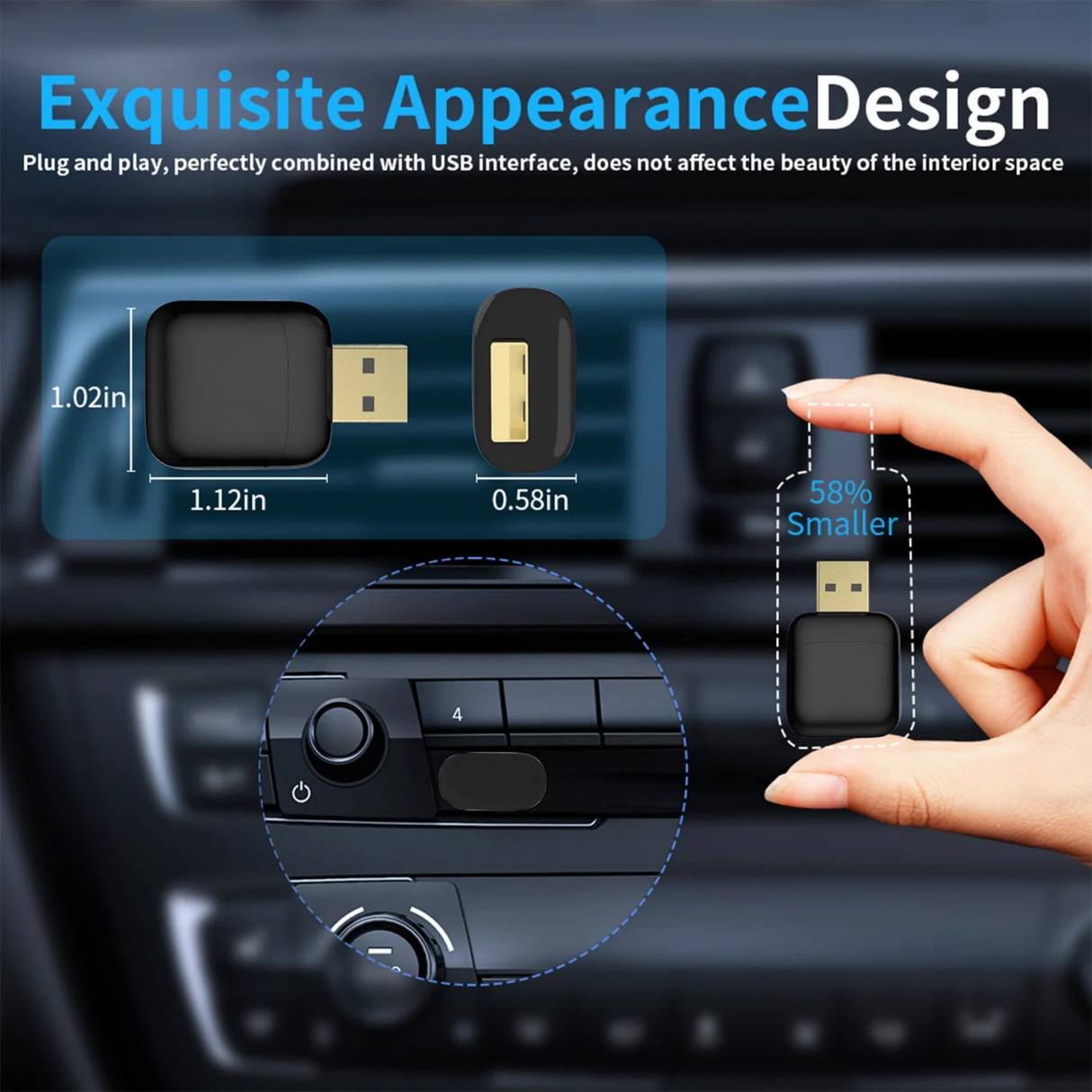 Binize Wireless CarPlay/Android Auto Adapter for Vehicle with Factory Wired CarPlay/Android Auto