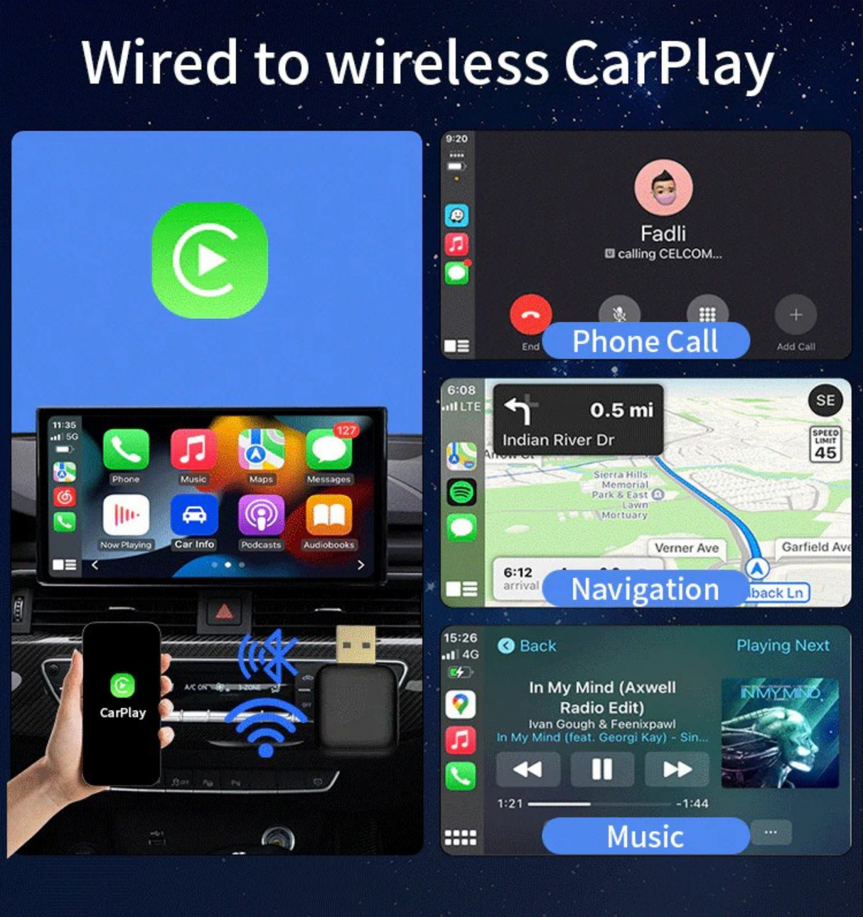 Binize Wireless CarPlay/Android Auto Adapter for Vehicle with Factory Wired CarPlay/Android Auto