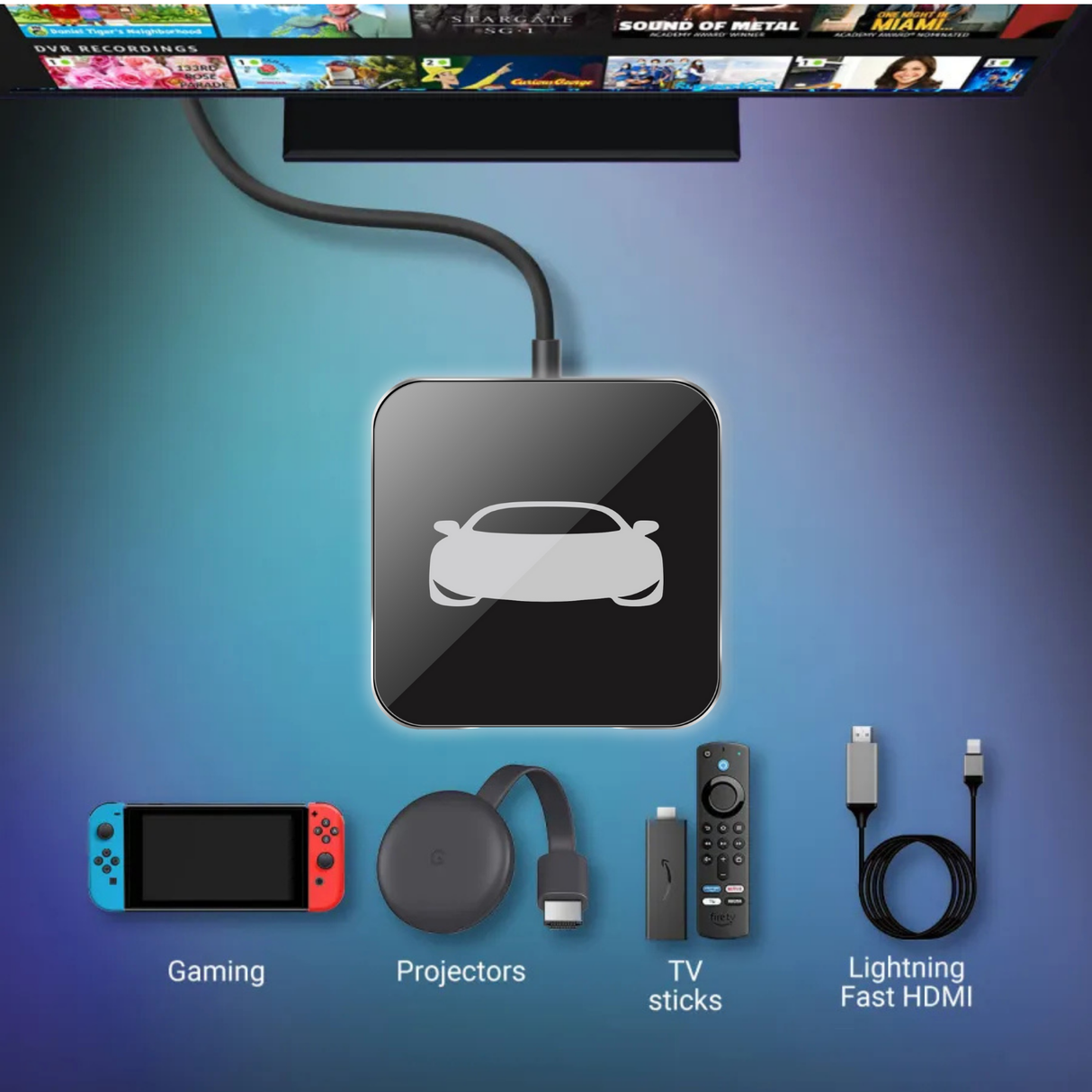 Binize Car TV Adapter Pro- HDMI Multimedia & Wireless CarPlay Adapter Supports Fire TV Stick, Google TV Stick for Cars with Factory wired CarPlay