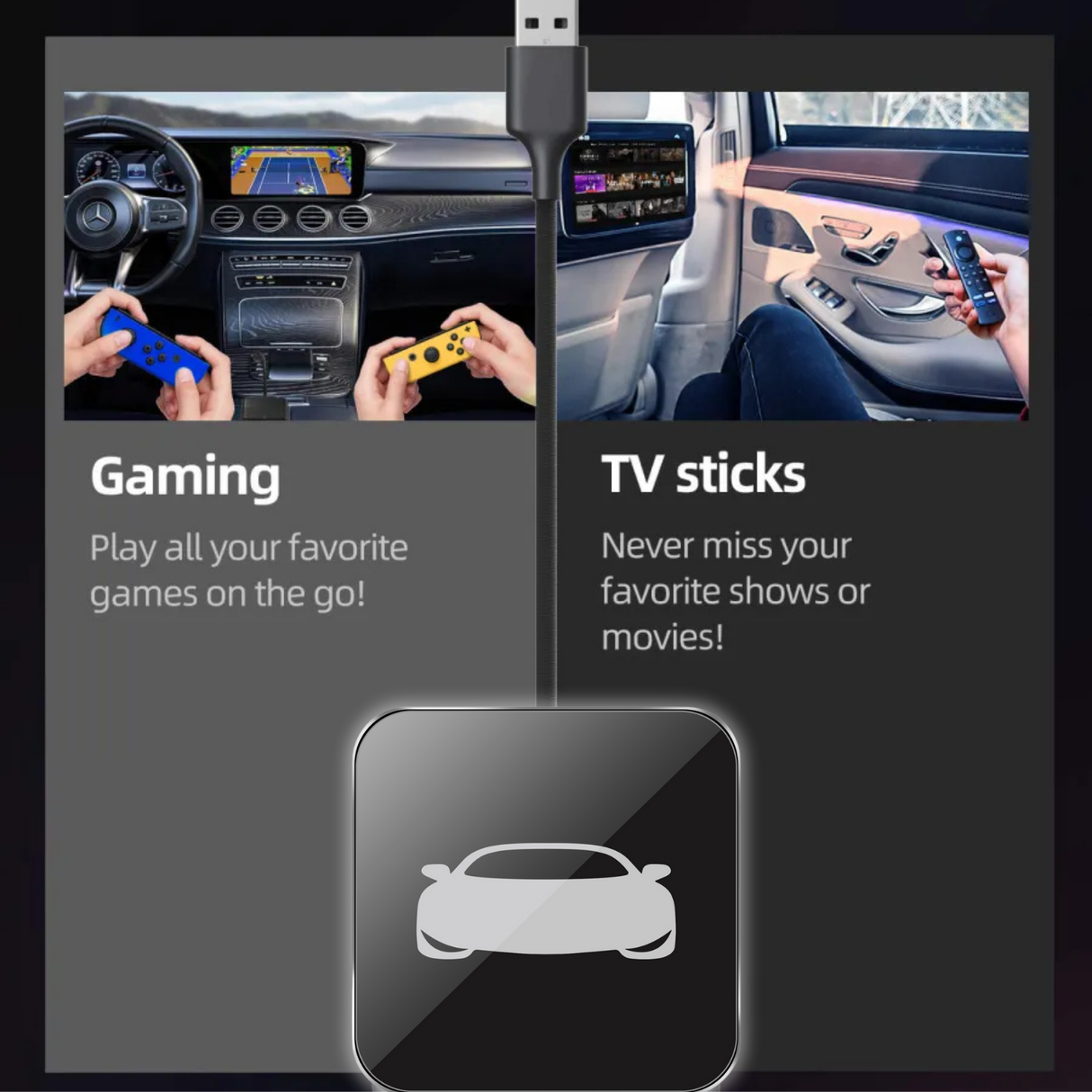 Binize Car TV Adapter Pro- HDMI Multimedia & Wireless CarPlay Adapter Supports Fire TV Stick, Google TV Stick for Cars with Factory wired CarPlay