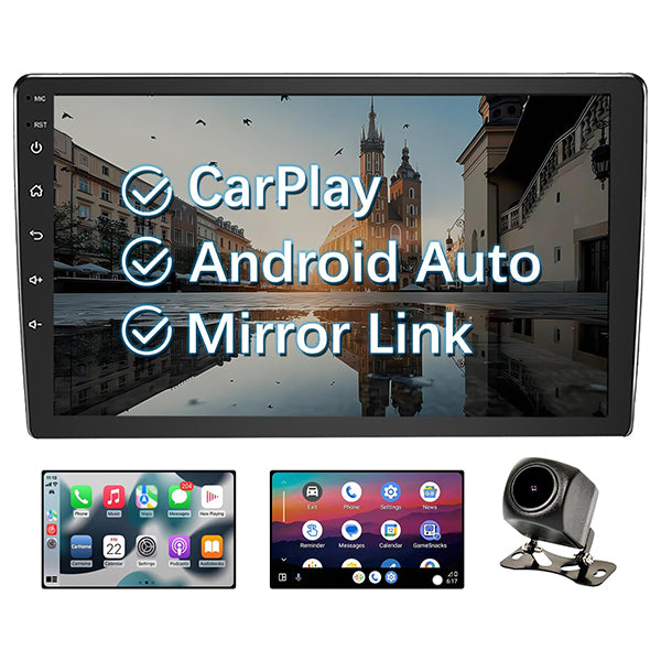 BINIZE 10 Inch Double Din Car Stereo with Wireless CarPlay Android Auto