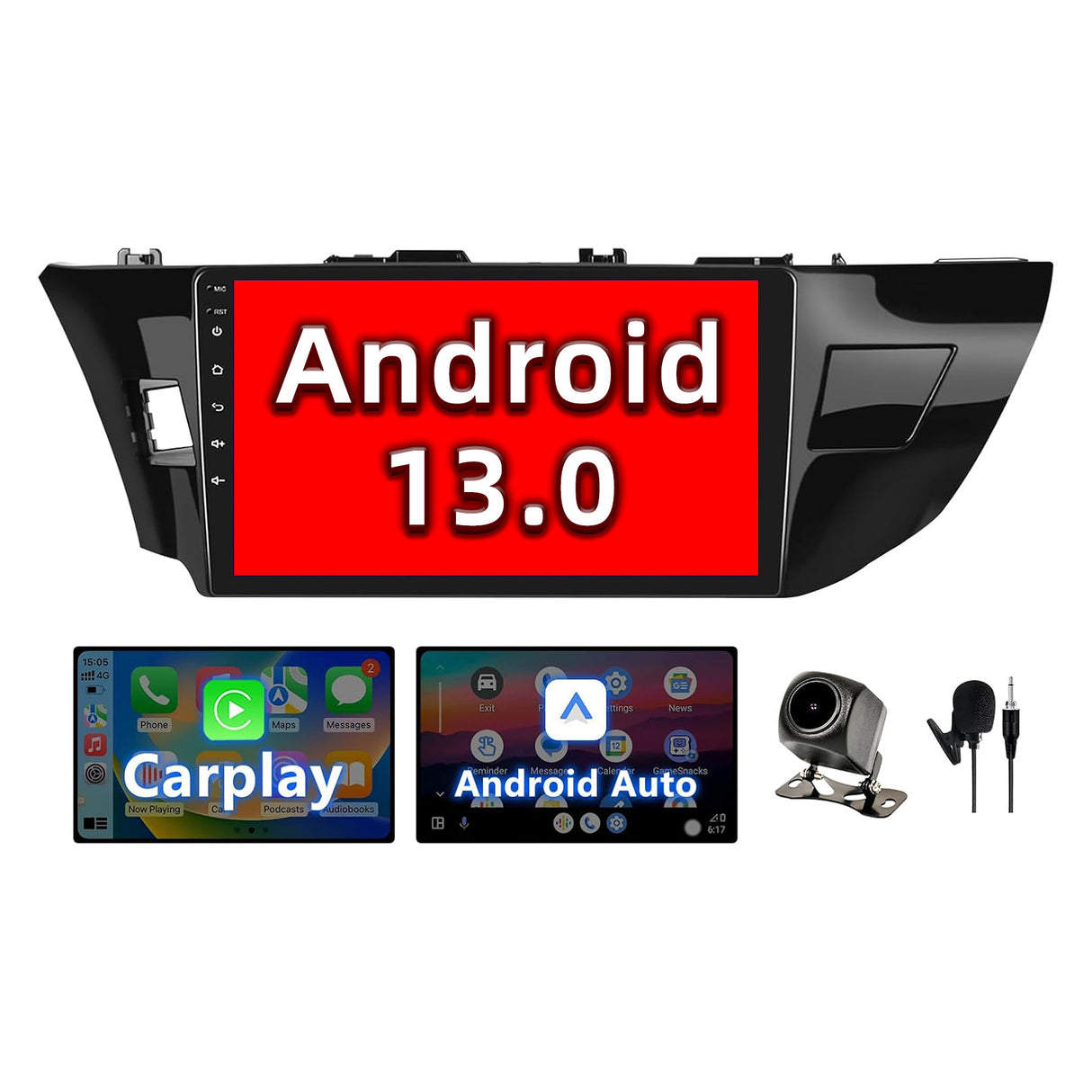 Android 13 Car Stereo for Toyota Corolla 2014 2015 2016 with Wireless Carplay&Android Auto, 10 Inch Touchscreen Bluetooth GPS Navigation, WiFi, FM Radio,Mirror Link,Backup Camera