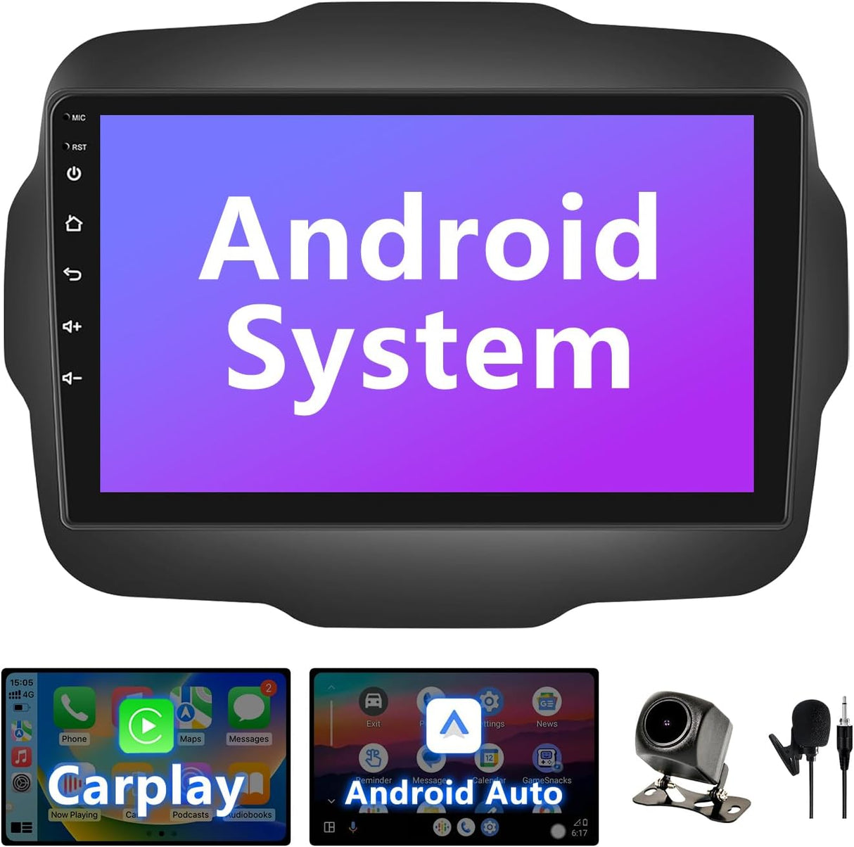 Android 13 Car Stereo for Jeep Renegade 2015-2020 with Wireless CarPlay&Android Auto, GPS Navigation, Bluetooth, WiFi, FM Radio, Backup Camera,SWC Steering Wheel Control