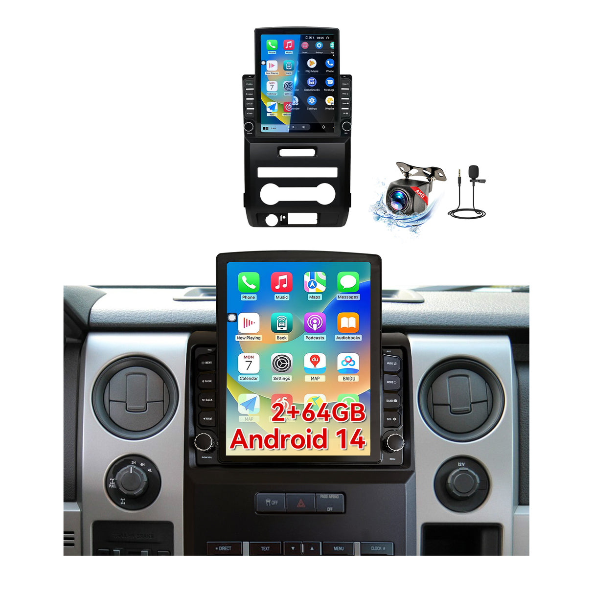 Binize 9.7" Android 14 Car Radio Compatible with Ford F150 2009-2012 Manual AC Upgrade, Car Stereo Replacement Wireless CarPlay & Android Auto, WiFi/BT/FM/SWC/GPS/1080P AHD Backup Camera/2+64G