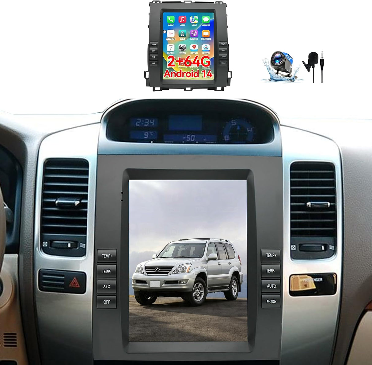 Car Stereo for Lexus GX470 2002-2005 Toyota Prado 2002-2009 Upgrade Wireless CarPlay & Android Auto AHD Backup Camera GPS SWC FM WiFi Bluetooth