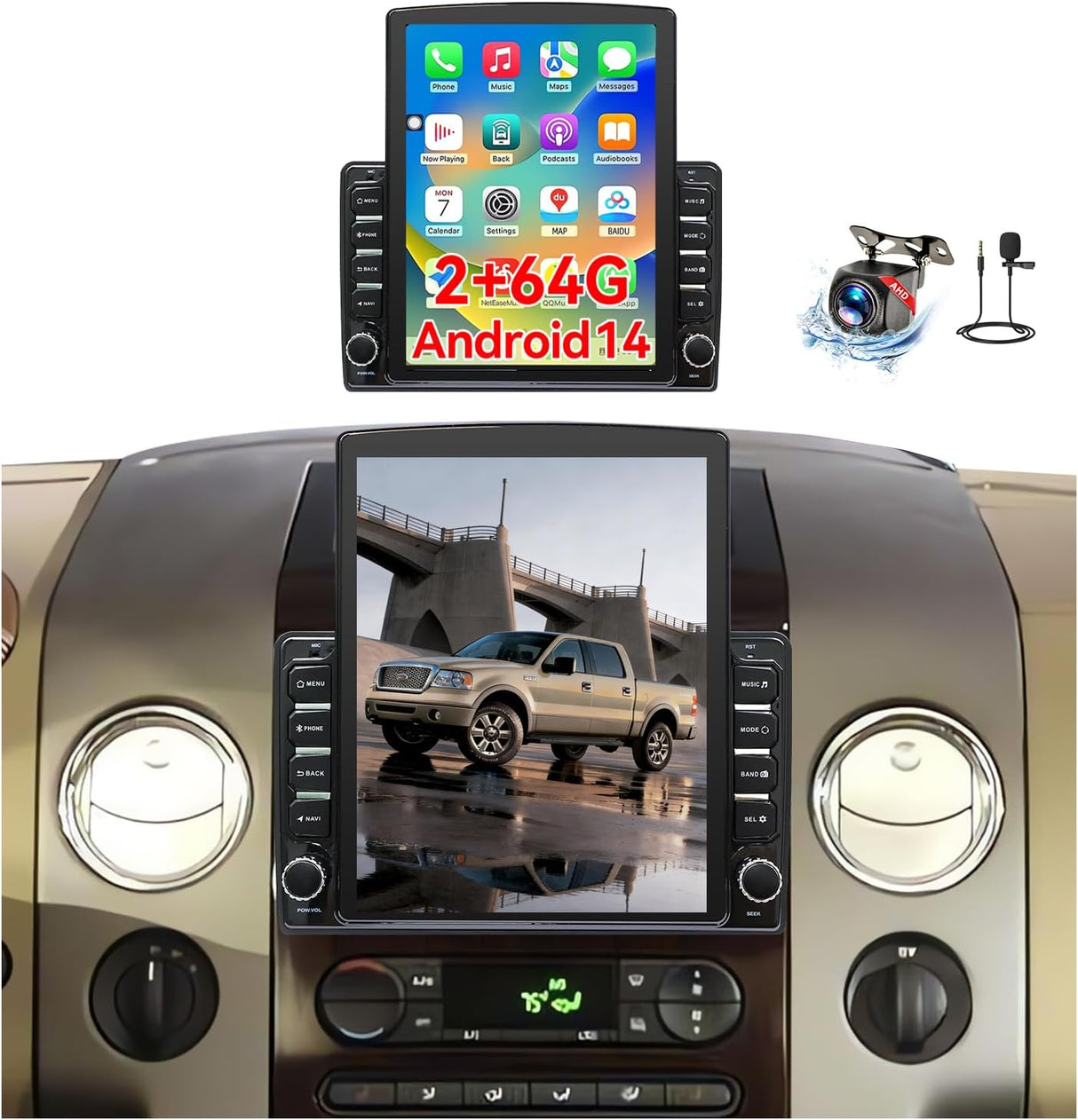 Car Radio Stereo for Ford F150 2004 2005 2006 2007 2008 AHD Backup Camera Upgrade Wireless CarPlay & Android Auto Touch Screen GPS WiFi SWC FM Bluetooth
