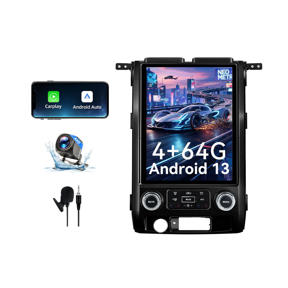 Car Stereo Radio for Ford F150 2009-2012 with Wireless CarPlay & Android Auto, T-Style 12.1" Touchscreen, 8 Core 4+64GB, Mirror Link WiFi Bluetooth FM DSP SWC Backup Camera