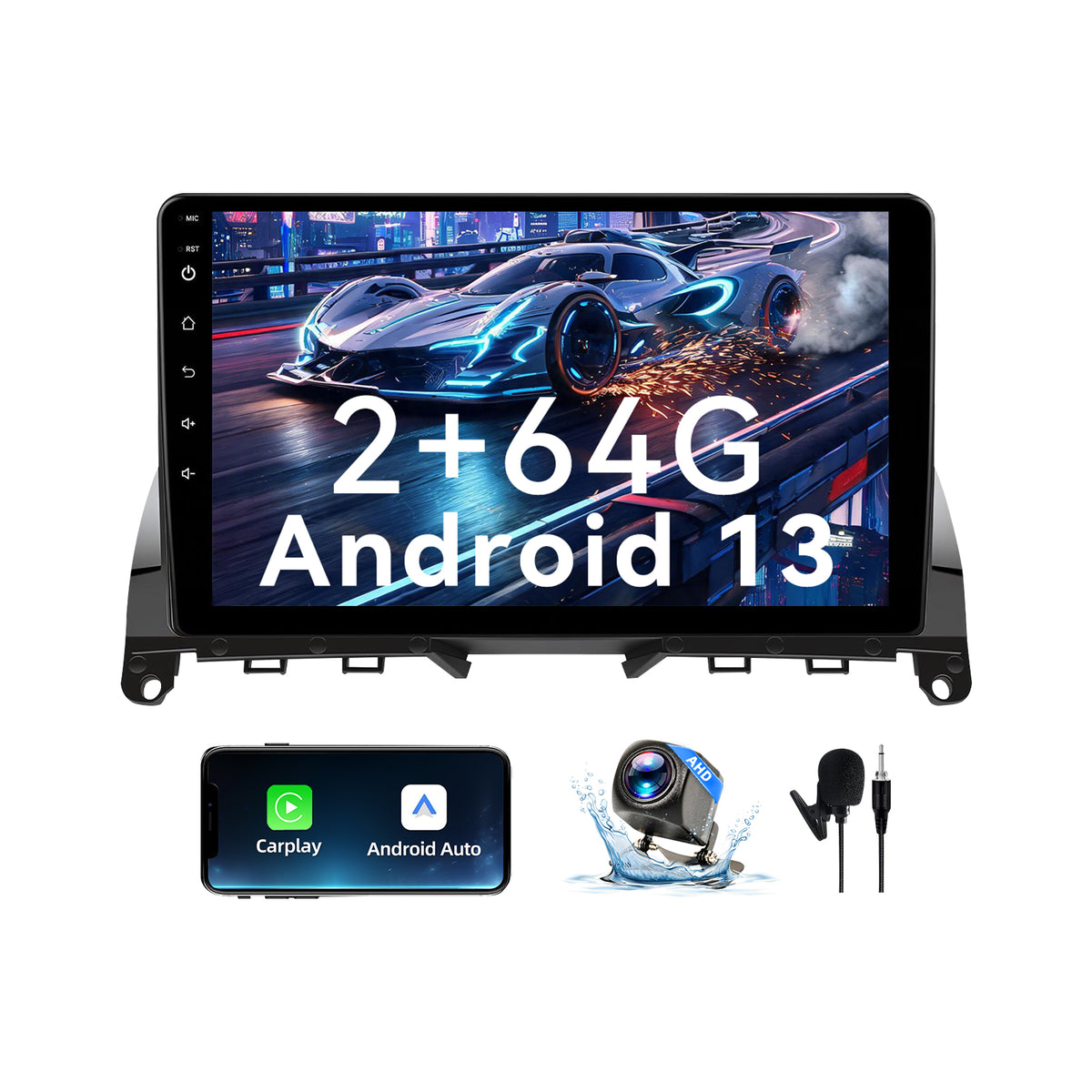 Car Stereo Radio for Mercedes Benz C-Class W204 S204 2006-2011 with Wireless Carplay & Android Auto 9-Inch Touchscreen FM Bluetooth 5G WiFi GPS Navigation Mirror Link SWC AHD Camera