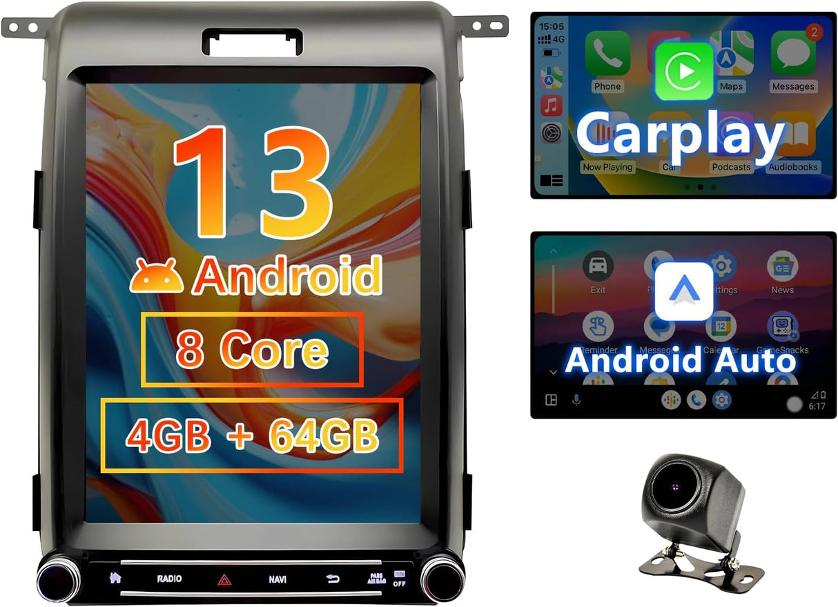 Android 13 Car Stereo for Ford F150 2013-2014, 4G+64GB 12.1 Inch Car Stereo Touchscreen with Wireless Carplay Android Auto, GPS, Bluetooth,SWC,EQ/DSP,Backup Camera