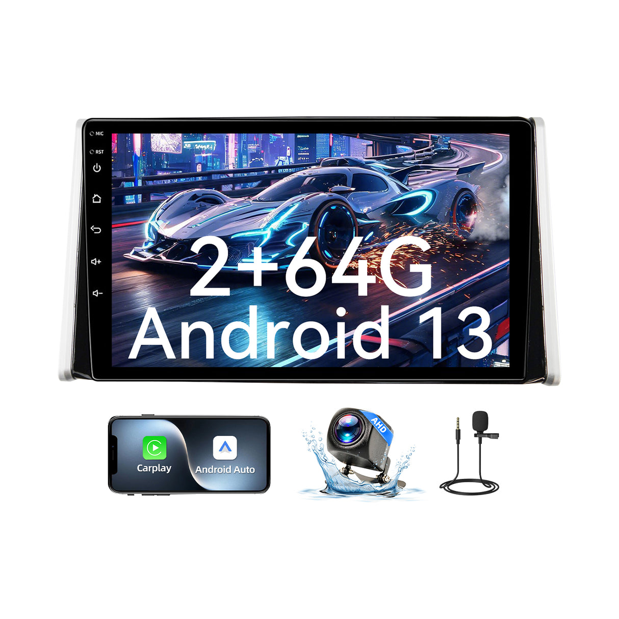 Android 13 Car Stereo Radio for Toyota RAV4 2019-2022 with Wireless CarPlay & Android Auto 10.1" IPS HD Touchscreen GPS Navigation Bluetooth SWC FM DSP Backup Camera