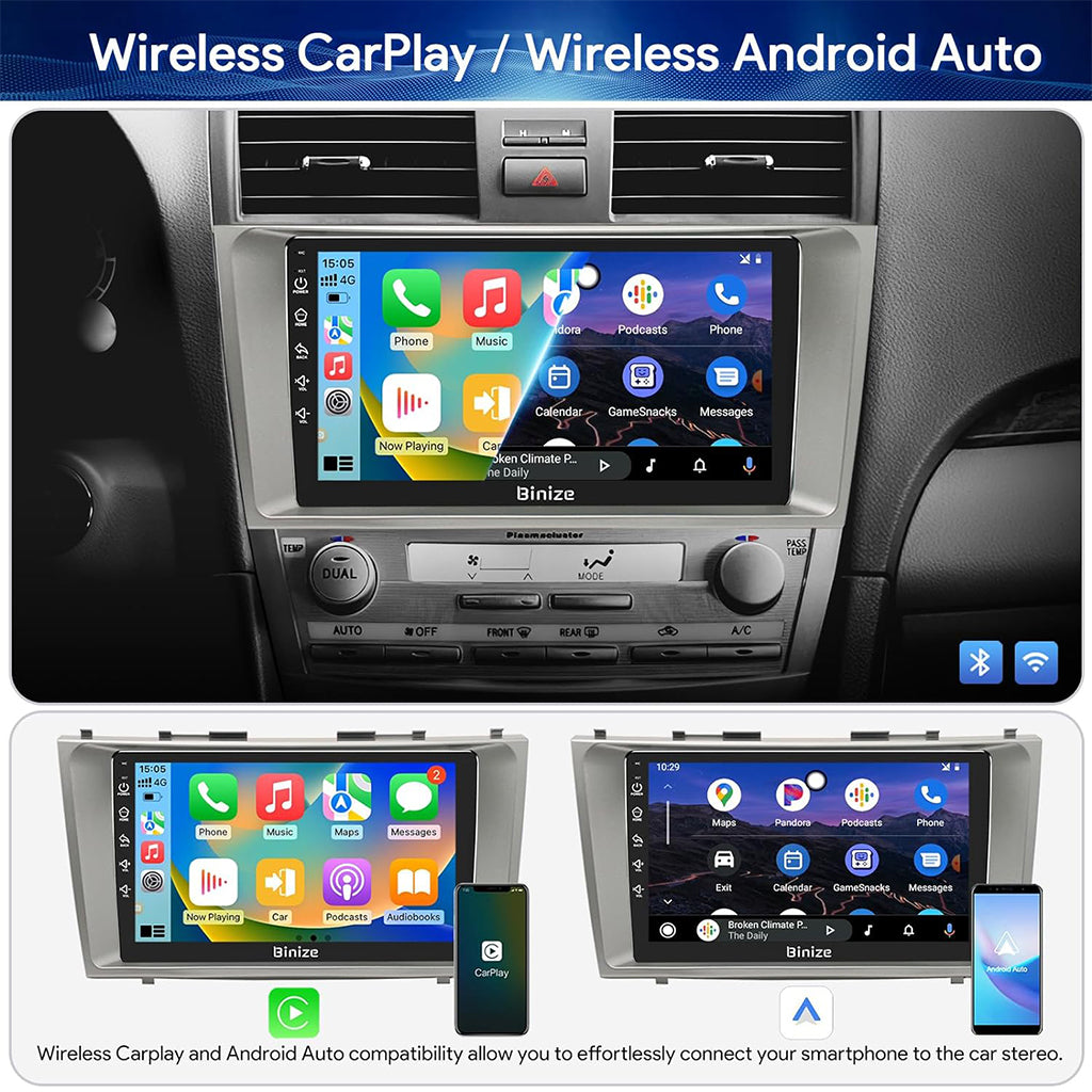 Binize Android 12 CarPlay Screen for Camry 2007 2008 2009 2010 2011 with Backup Cam