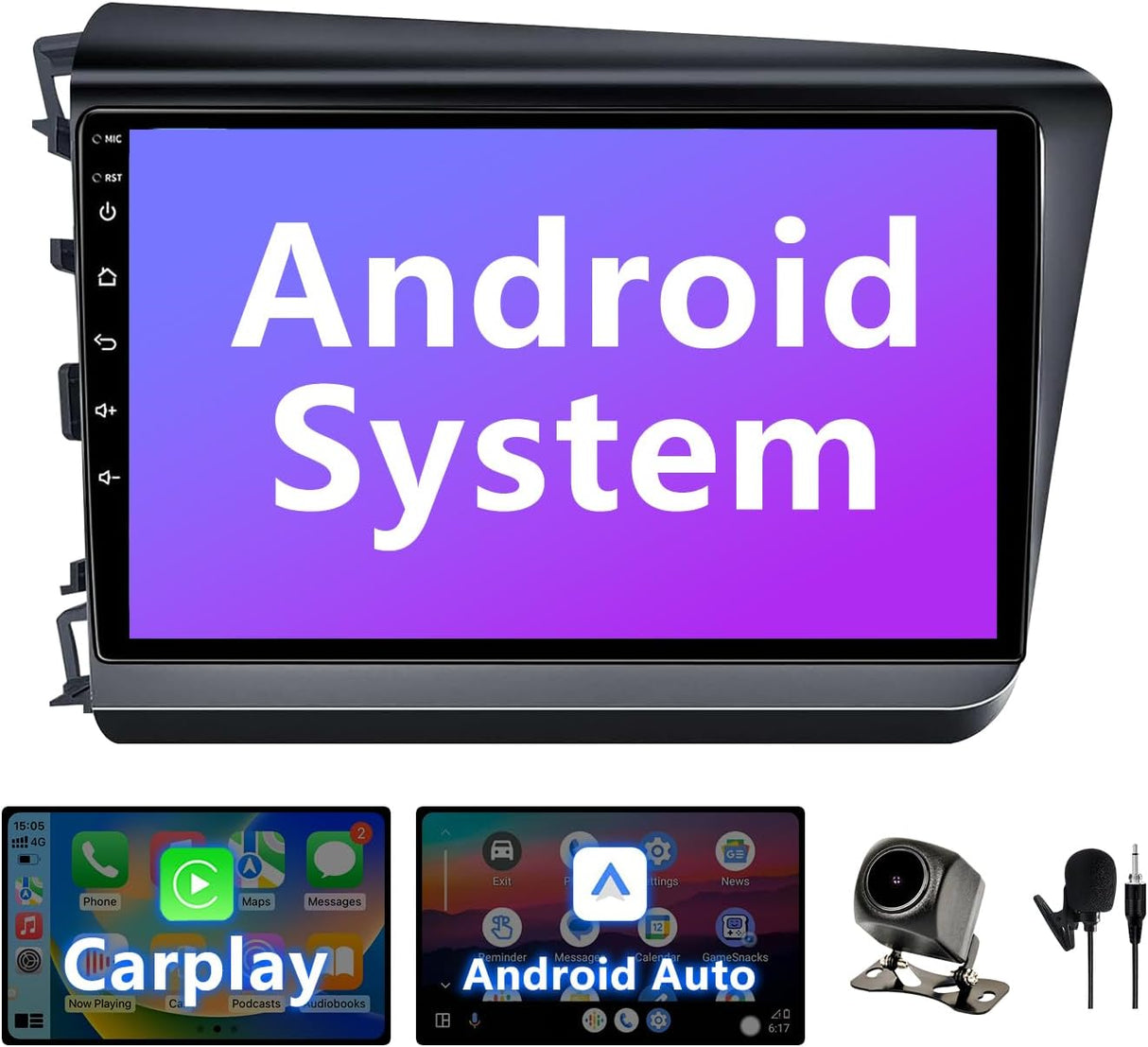 Android 13 Car Stereo for Honda Civic 2012-2015 with Wireless CarPlay&Android Auto, Bluetooth,GPS Navigation,FM, Backup Camera Mirror Link Built-in Navigation