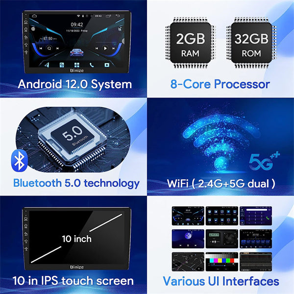 Binize Android 12 Double Din CarPlay Radio Car Stereo for 2013-2018 Dodge Ram