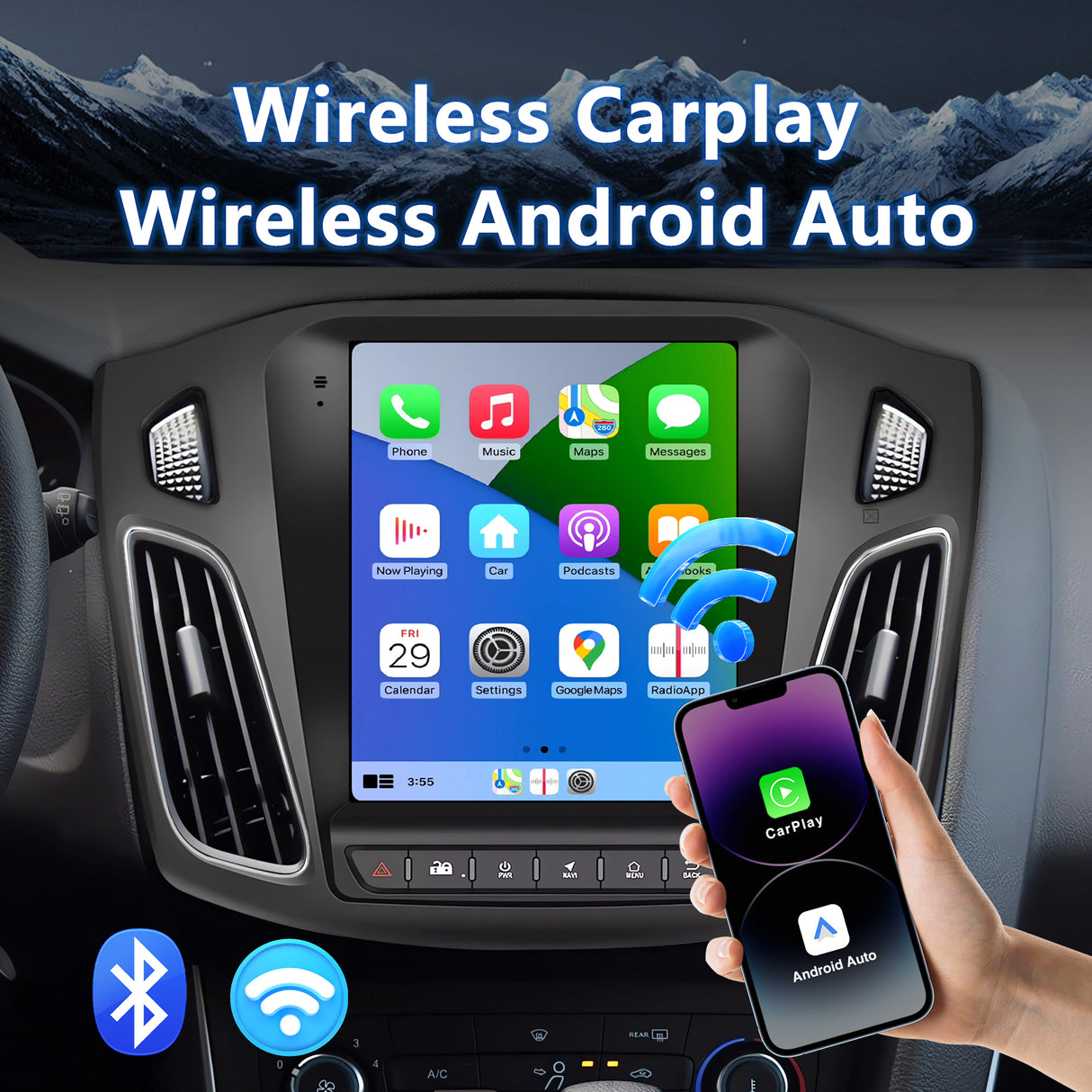 Android 13 Car Stereo for Ford Focus 2012-2018, 2G+64GB 9.7 Inch Car Stereo Touchscreen with Wireless Carplay Android Auto, GPS, Bluetooth,SWC,EQ/DSP,Backup Camera