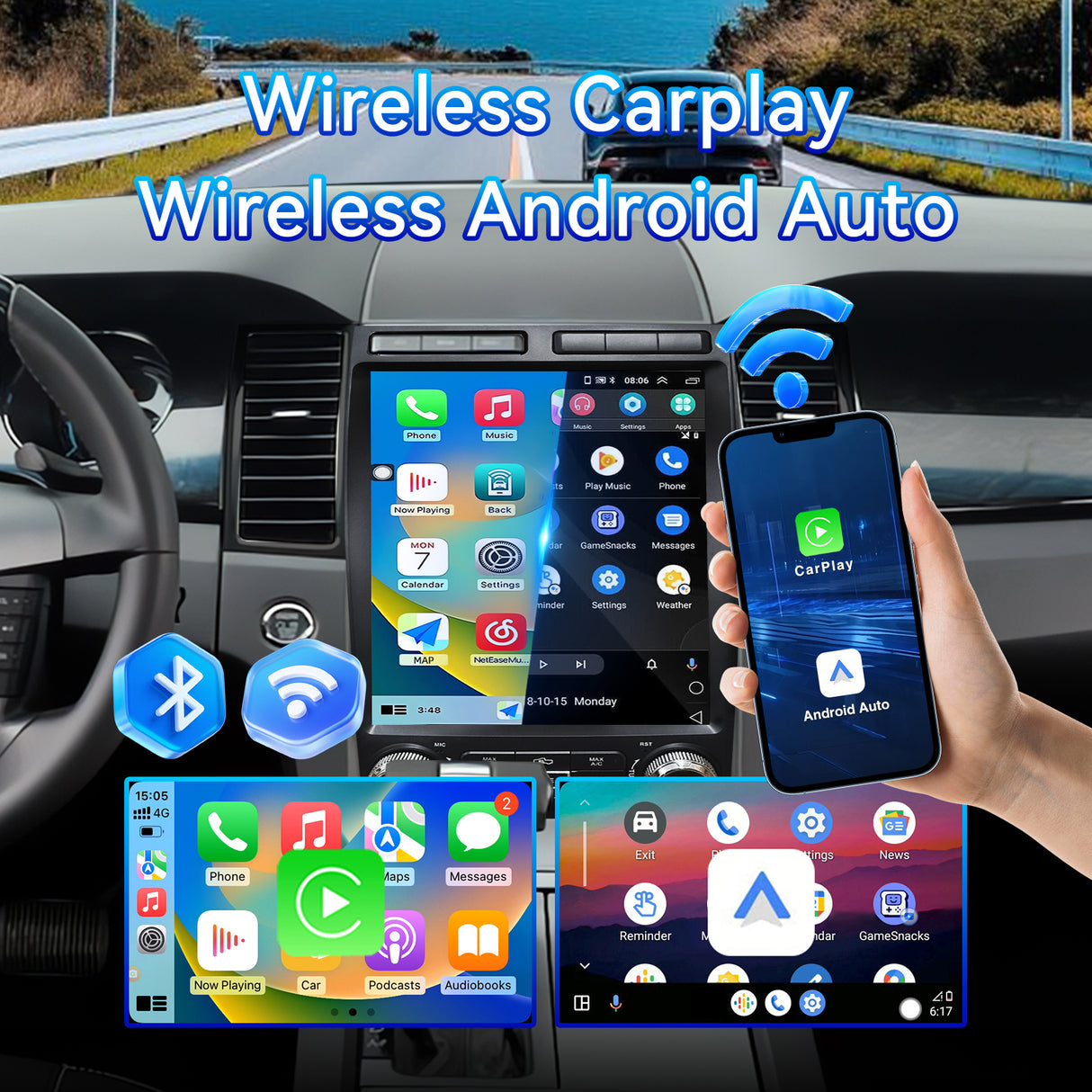 Car Stereo Radio for Ford Taurus 2009-2011 with Wireless CarPlay & Android Auto Qualcomm 8‑Core Chip 12.1-Inch Touchscreen GPS Navigation WiFi Bluetooth FM