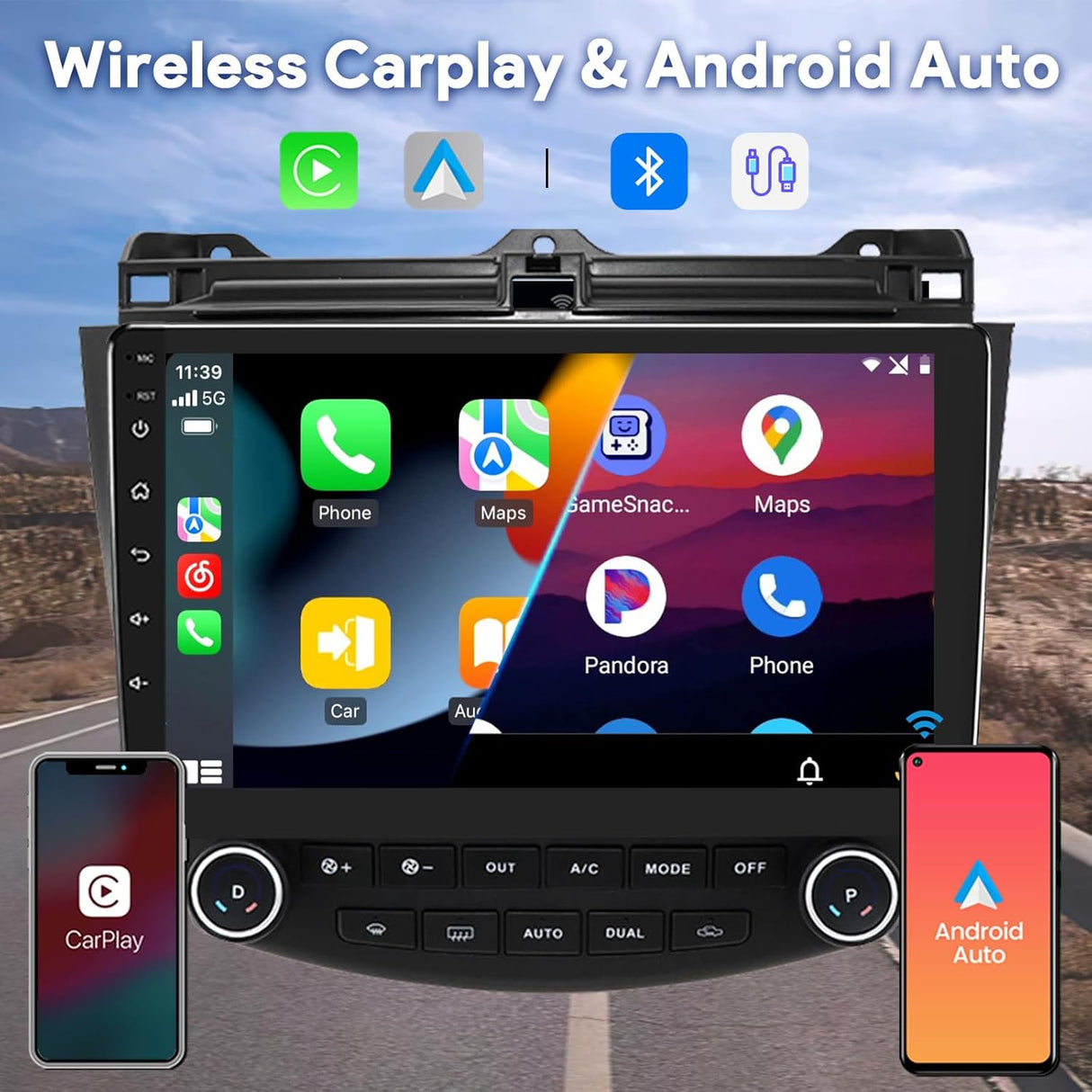 Android 13 Car Stereo for Honda Accord 2003-2007 with Wireless CarPlay/GPS/Bluetooth/FM/DSP+Backup Camera