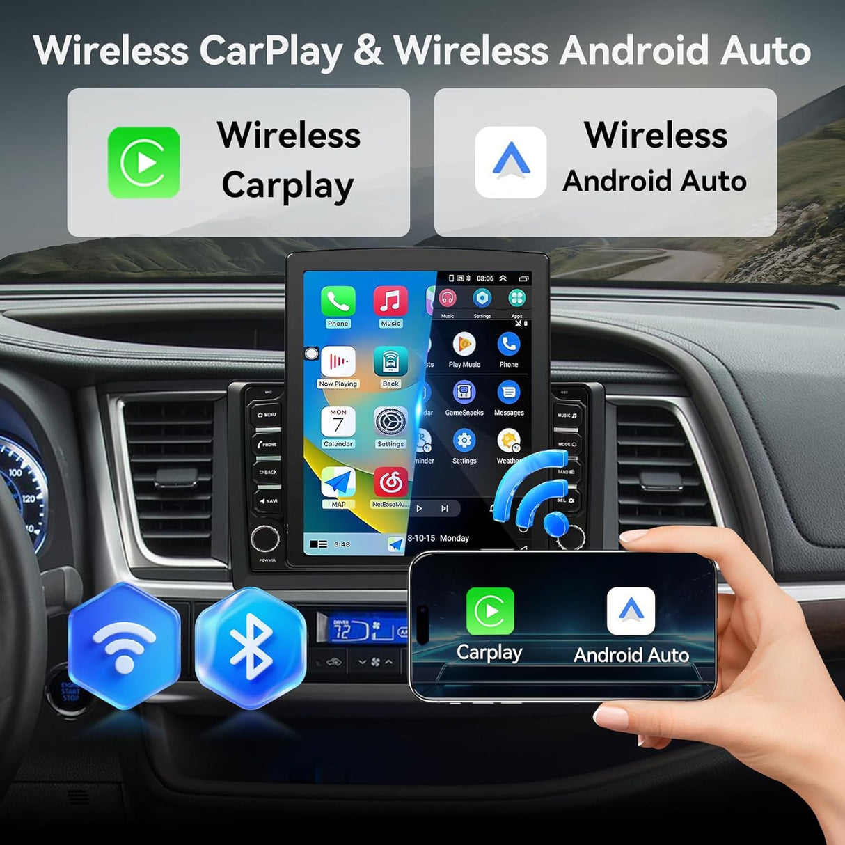 Car Stereo Radio for Toyota Highlander 2014 2015 2016 2017 2018 2019 Upgrade,Wireless CarPlay & Android Auto AHD Backup Camera GPS SWC Bluetooth