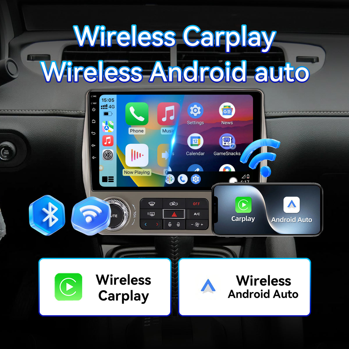 Car Stereo Radio for Chevrolet Camaro 2010-2015 with Wireless CarPlay & Android Auto 9-Inch Touchscreen 5G WiFi Bluetooth 5.0 GPS SWC Backup Camera