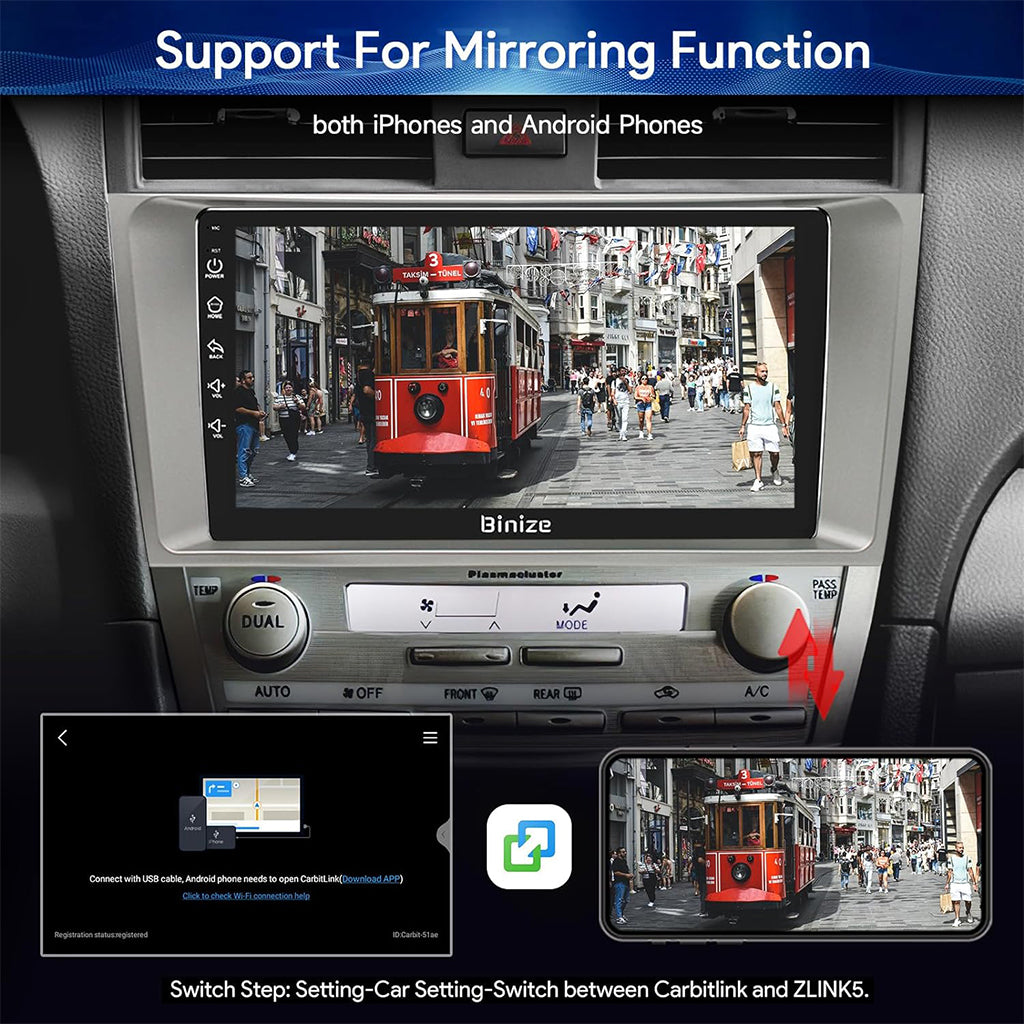 Binize Android 12 CarPlay Screen for Camry 2007 2008 2009 2010 2011 with Backup Cam