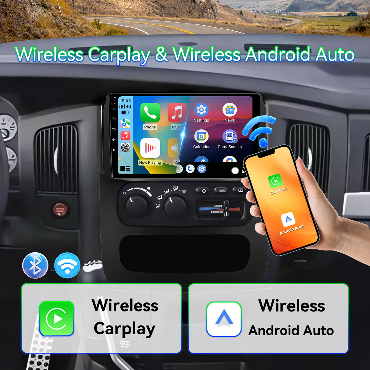 Android 13 4Core+64G ROM Car Stereo Radio Compatible with Dodge RAM 1500 2500 3500 2002 2003 2004 2005,9 Inch Touchscreen Head Unit Wireless Carplay Android Auto