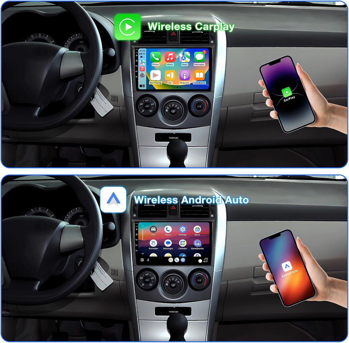 Android 13 Car Stereo for Toyota Corolla 2008-2012 with Wireless CarPlay, Android auto, Bluetooth,GPS Navigation,FM,RDS,DSP,SWC+Backup Camera