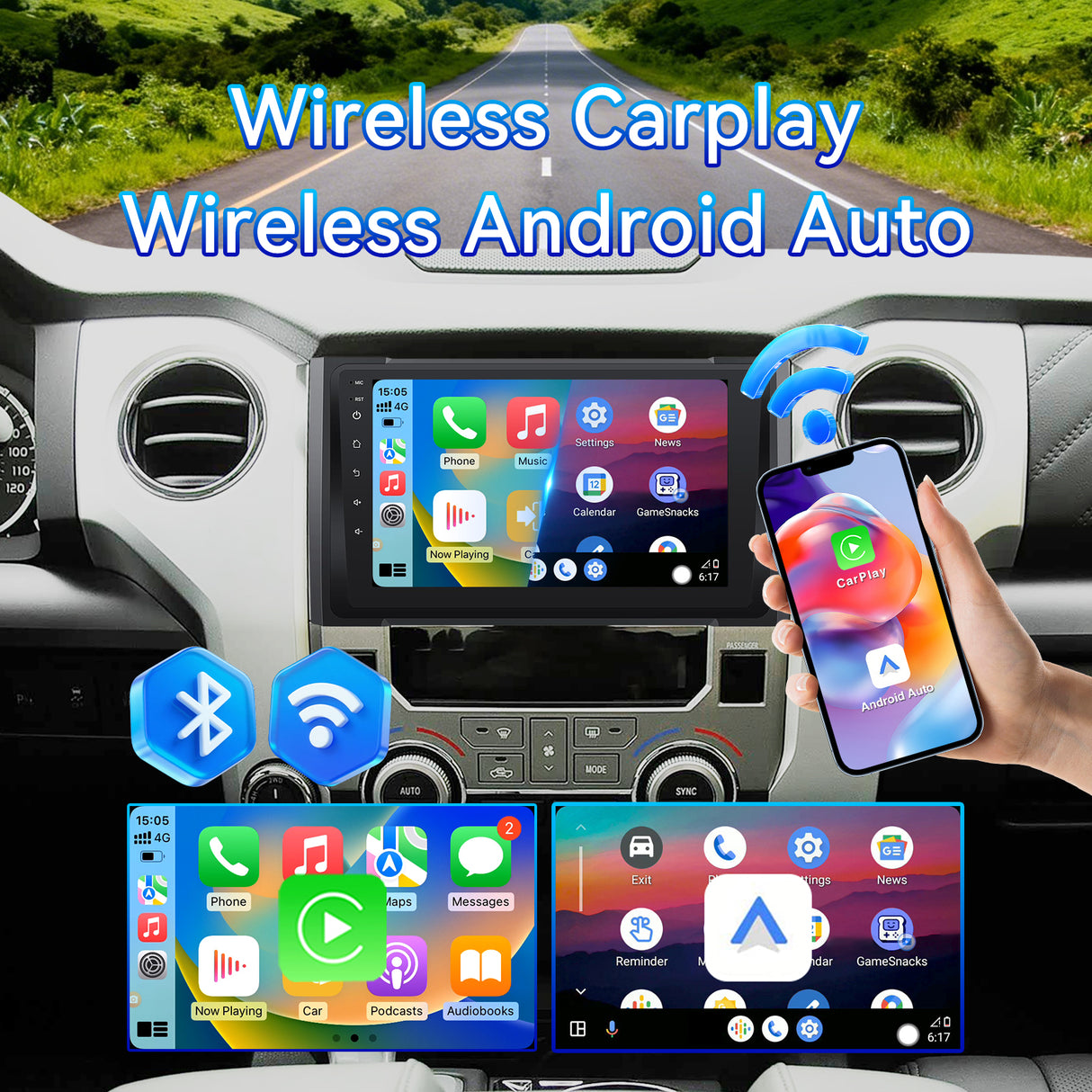 Car Stereo Radio for Toyota Tundra 2014-2021 with Wireless CarPlay & Android Auto 9-Inch IPS Touch Screen GPS SWC Bluetooth FM Backup Camera