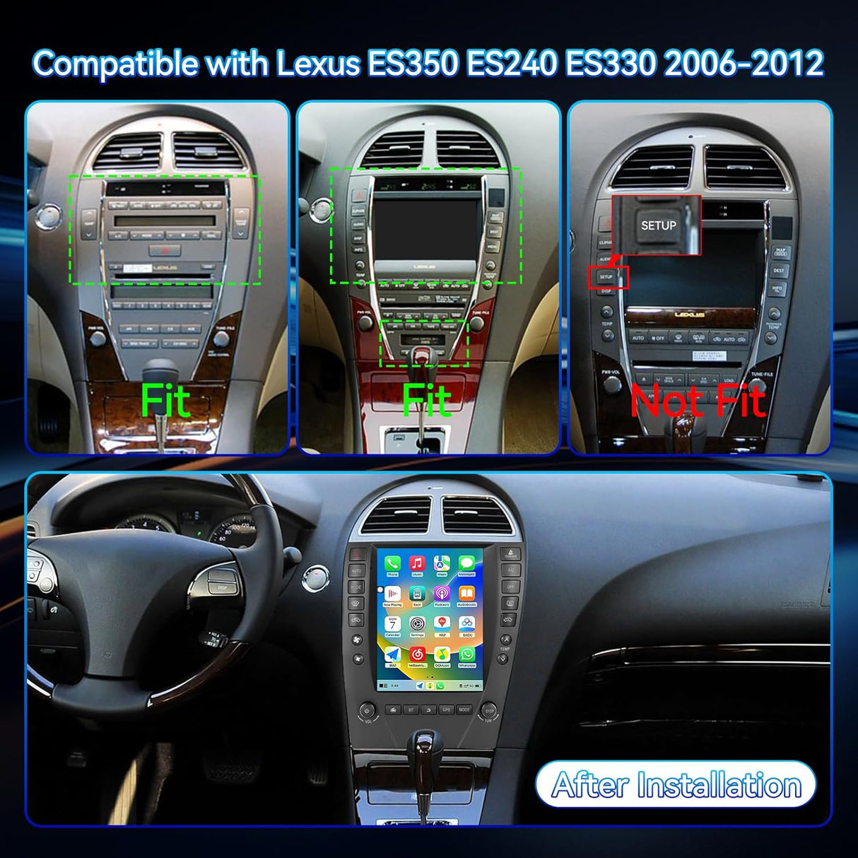 Car Radio Stereo for Lexus ES350 2006 2007 2008 2009 2010 2011 2012 Wireless CarPlay & Android Auto GPS Navigation FM Radio Upgrade Bluetooth HD Backup Camera