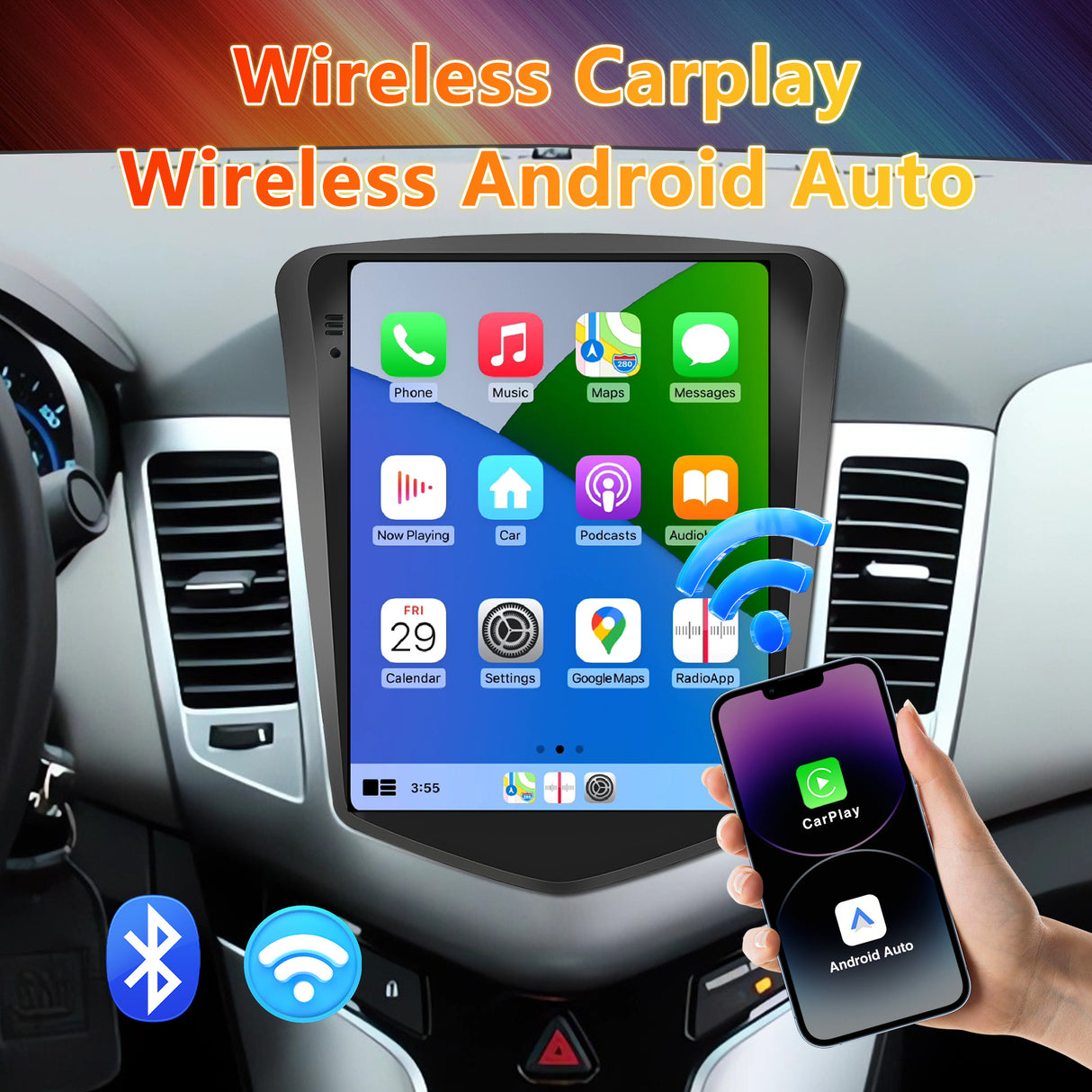 Car Stereo Radio Compatible with Chevy Cruze 2009 2010 2011 2012 2013 2014 2015,Android 13 Head Unit Wireless CarPlay Andriod Auto