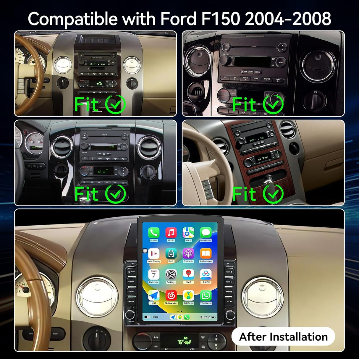 Car Radio Stereo for Ford F150 2004 2005 2006 2007 2008 AHD Backup Camera Upgrade Wireless CarPlay & Android Auto Touch Screen GPS WiFi SWC FM Bluetooth