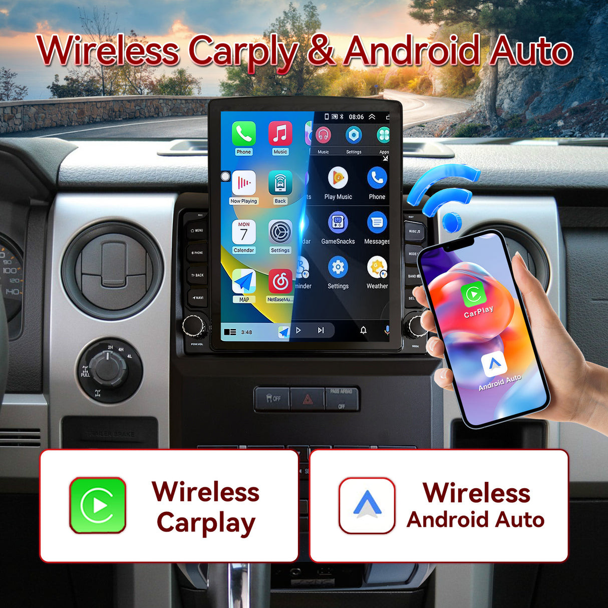 Binize 9.7" Android 14 Car Radio Compatible with Ford F150 2009-2012 Manual AC Upgrade, Car Stereo Replacement Wireless CarPlay & Android Auto, WiFi/BT/FM/SWC/GPS/1080P AHD Backup Camera/2+64G