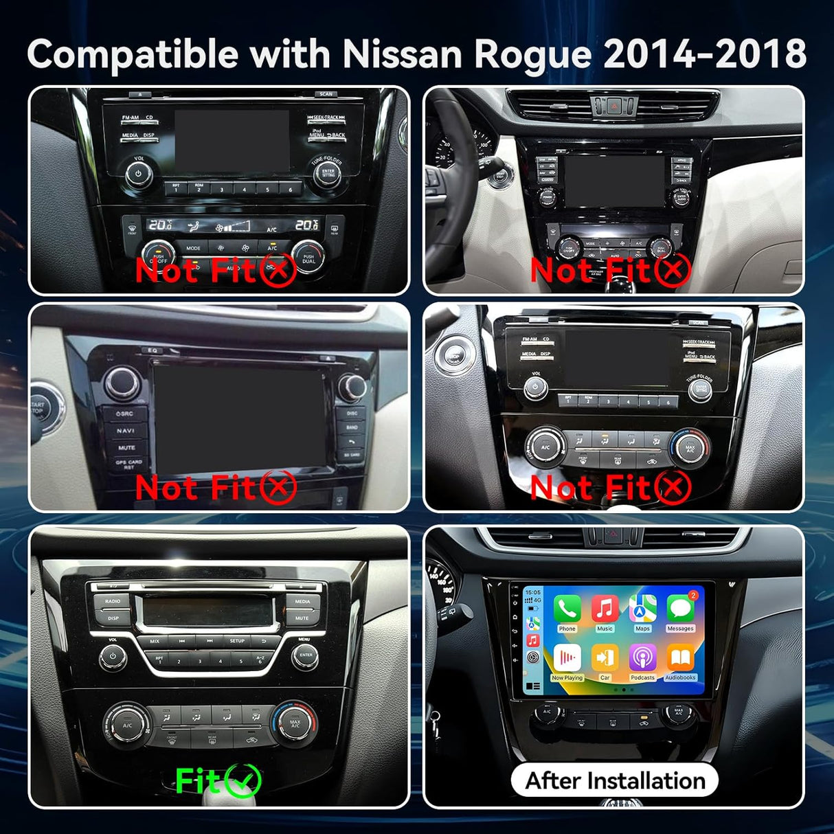 Car Stereo Radio for Nissan Rogue 2014 2015 2016 2017 2018 Manual AC Wireless CarPlay & Android Auto AHD Backup Camera GPS SWC WiFi Bluetooth