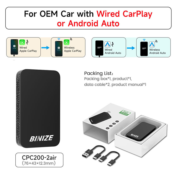 Binize Wireless Two Channels CarPlay Android AUTO Adapter