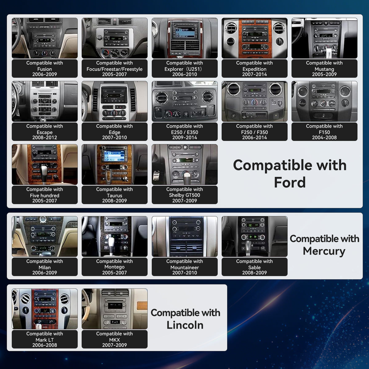 Car Stereo Radio for Ford F150 2004-2008 & F250/F350 2006-2016 with Wireless CarPlay & Android Auto 10.1-Inch IPS Touchscreen GPS WIFI SWC Backup Camera