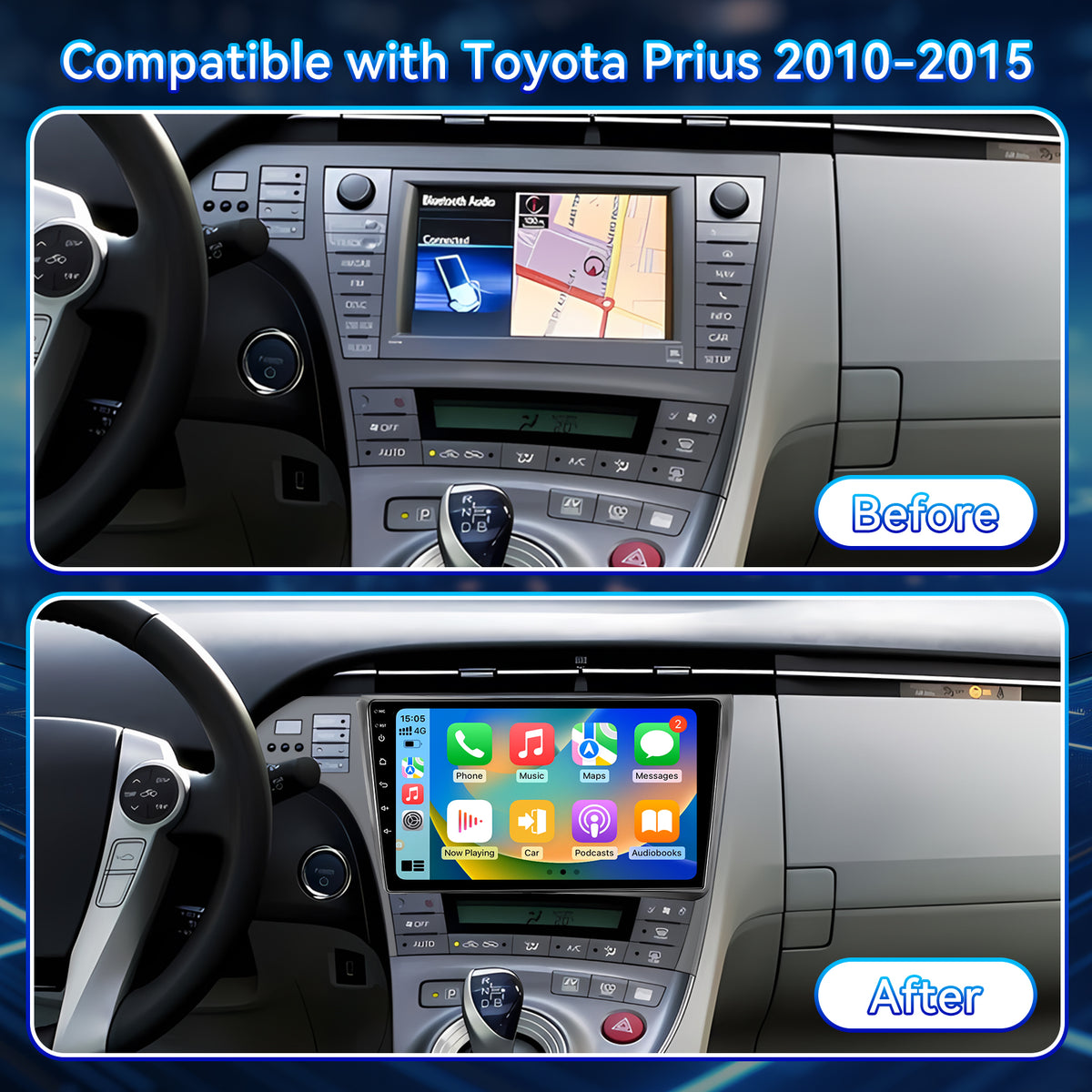 Car Stereo Radio for Toyota Prius 2010-2015 Qualcomm Chipset with Wireless CarPlay & Android Auto WiFi Bluetooth GPS FM RDS EQ SWC Upgrade 1080P Backup Camera