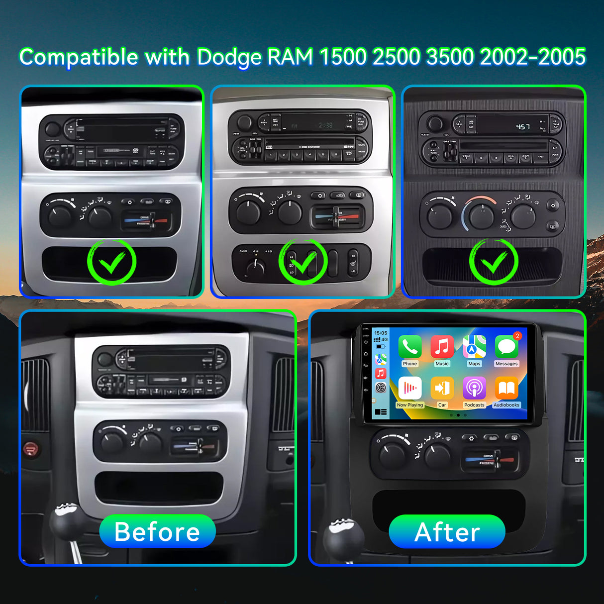 Android 13 4Core+64G ROM Car Stereo Radio Compatible with Dodge RAM 1500 2500 3500 2002 2003 2004 2005,9 Inch Touchscreen Head Unit Wireless Carplay Android Auto