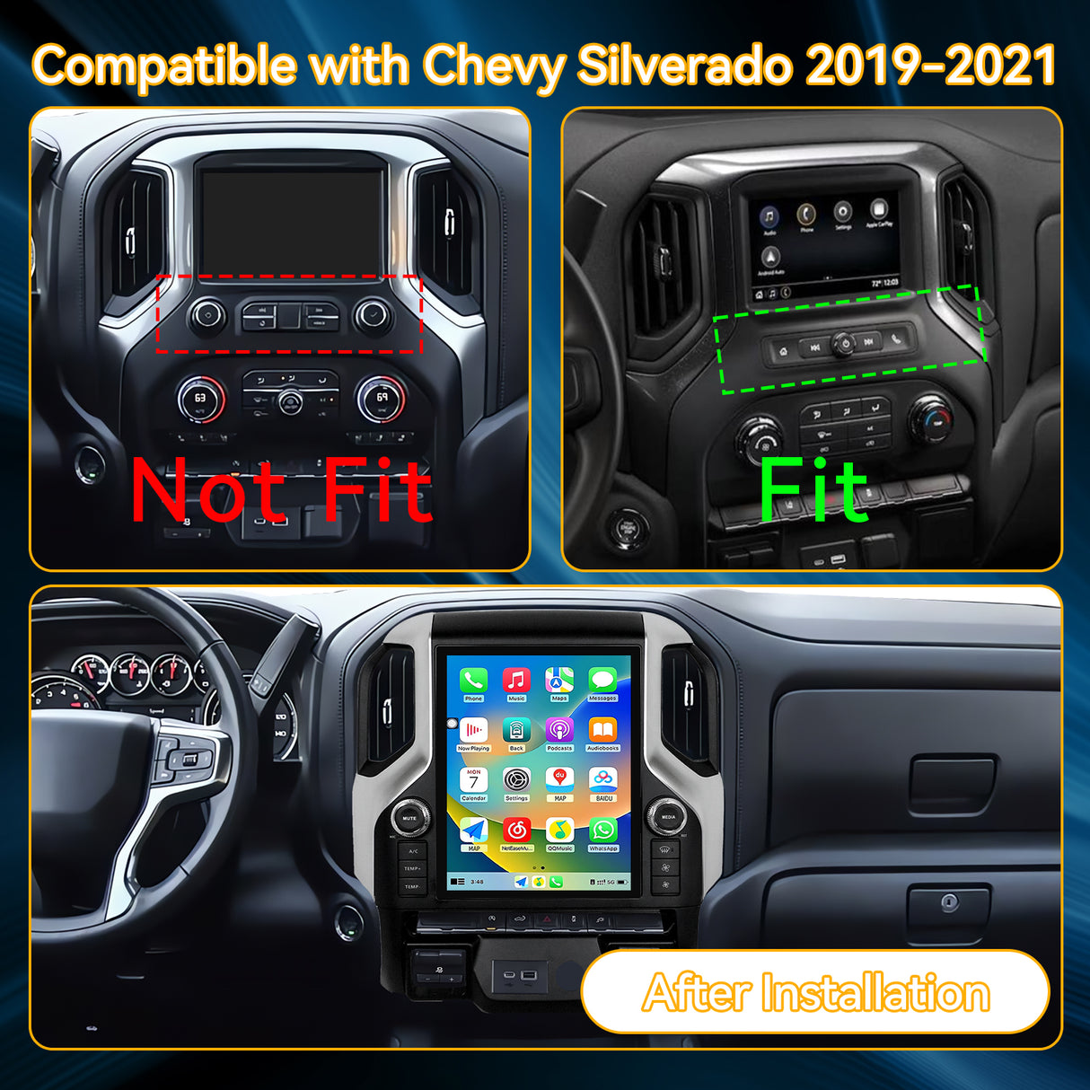Car Stereo Radio 8-Core Qualcomm CPU, with Android Auto Wireless Carplay for Chevy Silverado 2019-2021 Upgrade 2K Touchscreen Bluetooth WiFi GPS DSP AM FM Head Unit (only fit original 7inch without BOSE)