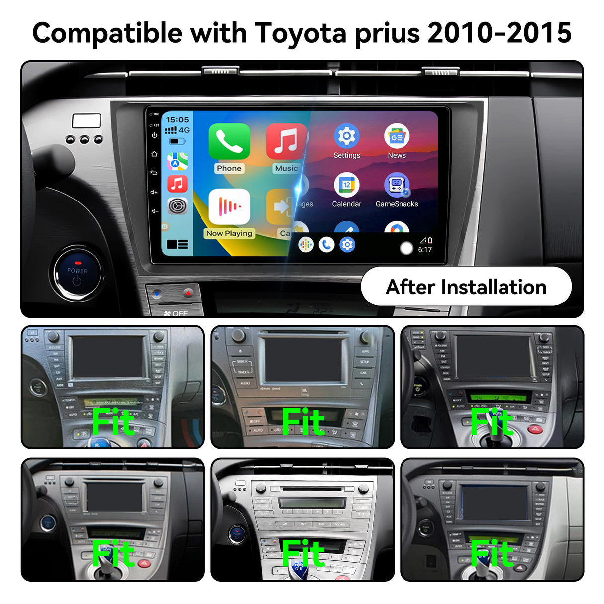 9 Inch Android Car Stereo for 2010-2015 Toyota Prius with wireless CarPlay/Android Auto