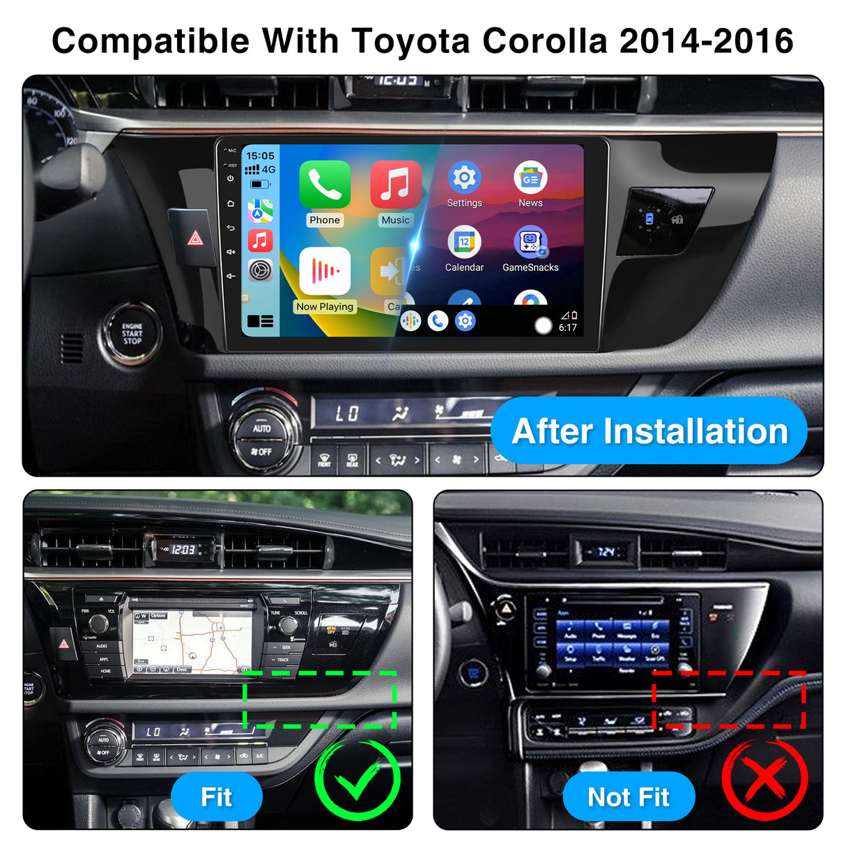 BINIZE Android 13 Car Stereo Radio Compatible with Toyota Corolla 2014 2015 2016 Wireless Carplay&Android Auto, 10 Inch Touchscreen Bluetooth GPS Navigation, WiFi, FM Radio,Mirror Link,Backup Camera