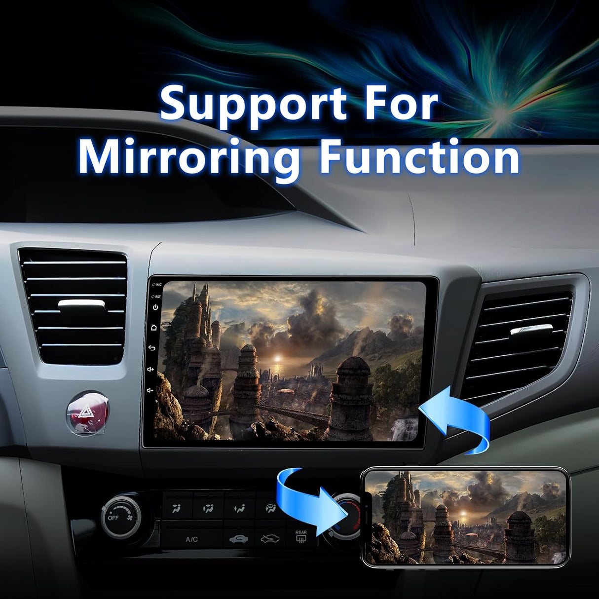 Android 13 Car Stereo for Honda Civic 2012-2015 with Wireless CarPlay&Android Auto, Bluetooth,GPS Navigation,FM, Backup Camera Mirror Link Built-in Navigation