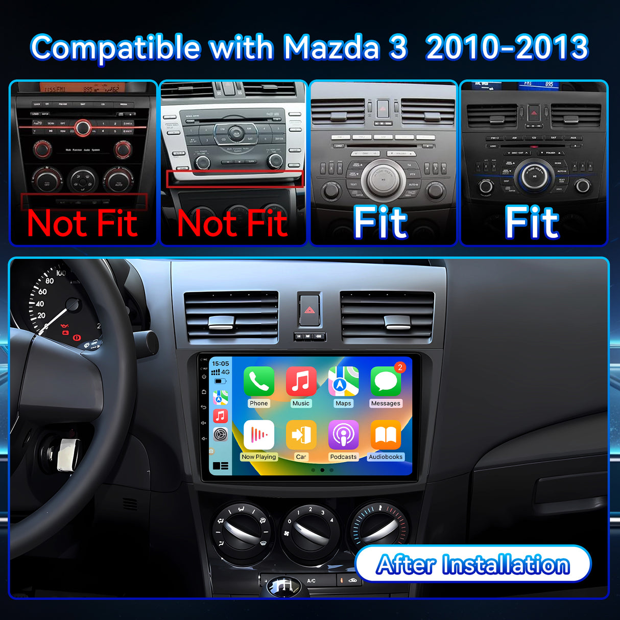 Android 13 Car Stereo Radio for Mazda 3 2010-2013 with Wireless CarPlay & Android Auto, 9-Inch Touchscreen GPS BT 5GWIFI FM SWC