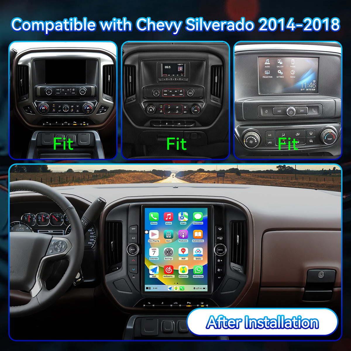 8Core 4+64GB Car Stereo Radio for Chevrolet Silverado GMC Sierra 2014-2018 with Wireless CarPlay & Android Auto 12.1'' T-Style Touchscreen BT5.0 GPS 5Ghz WIFI DSP 32EQ FM 1080P Backup Camera