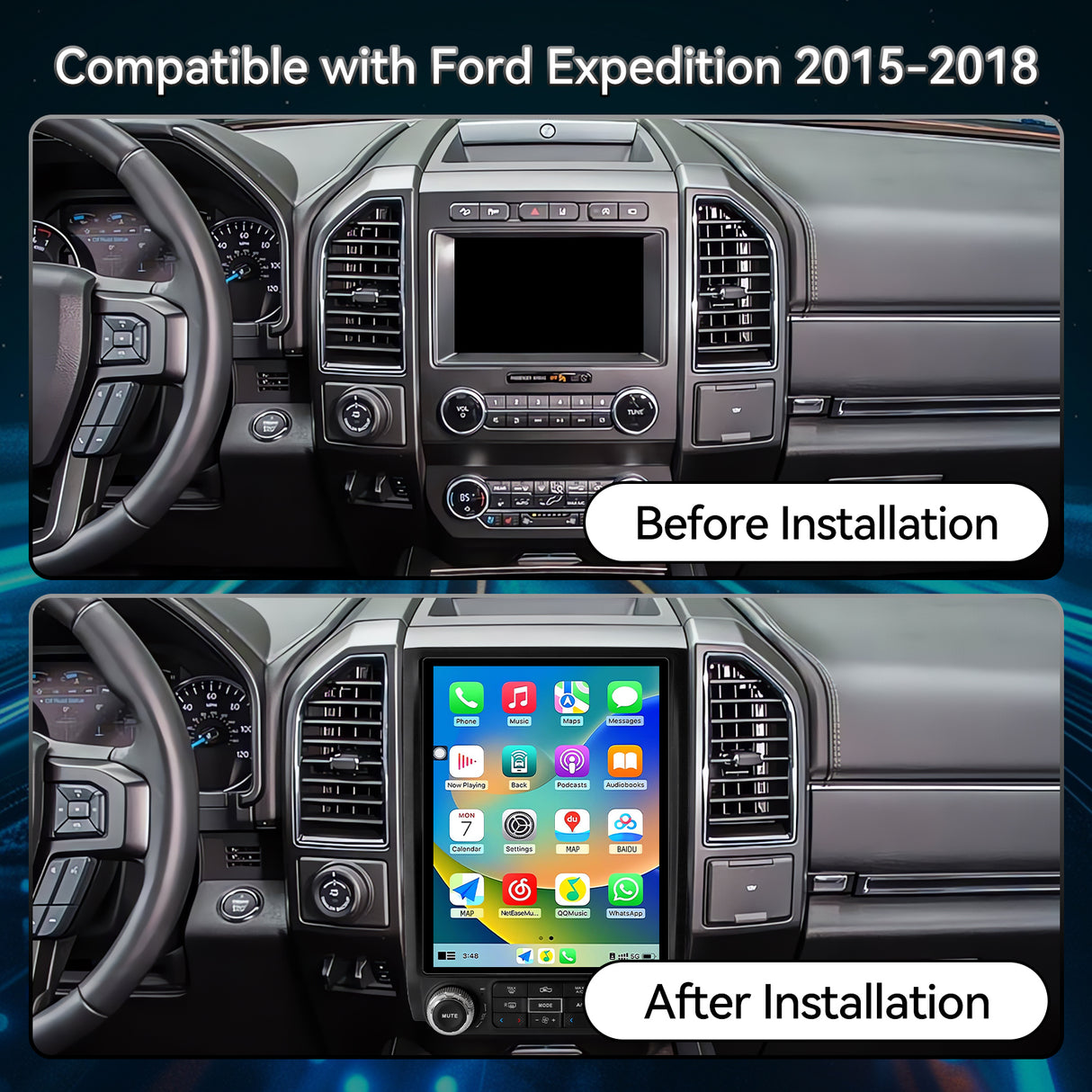 Car Stereo for Ford Expedition 2015-2018 Upgrade Wireless CarPlay & Android Auto AHD Backup Camera GPS SWC FM WiFi Bluetooth