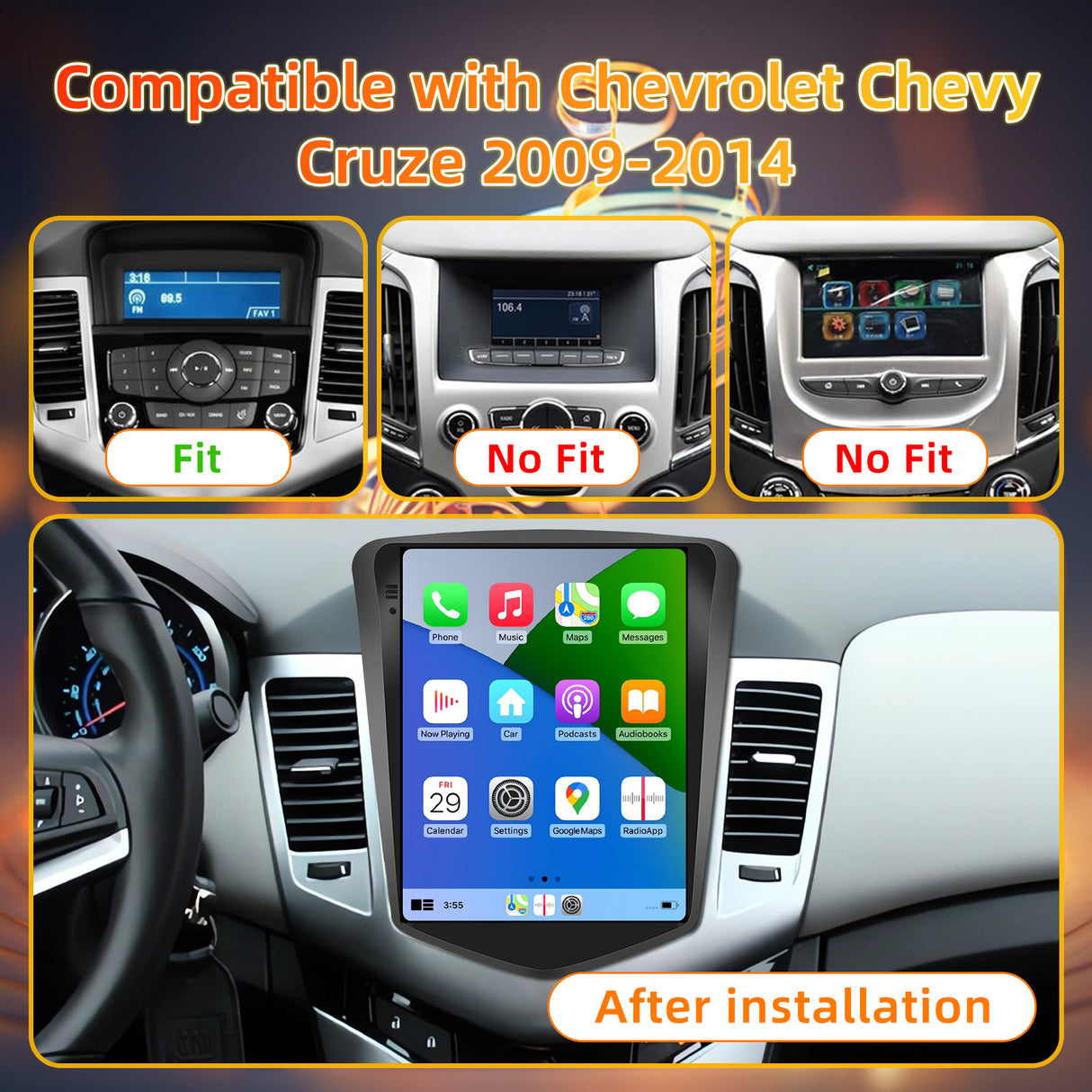 Car Stereo Radio Compatible with Chevy Cruze 2009 2010 2011 2012 2013 2014 2015,Android 13 Head Unit Wireless CarPlay Andriod Auto