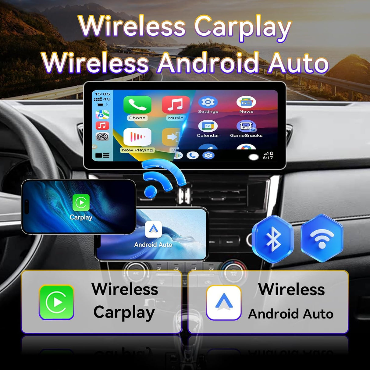 Car Stereo Radio with Android Auto Wireless Carplay for Nissan Rogue 2014-2020 Upgrade 2K Touchscreen Bluetooth WiFi GPS DSP AM FM Head Unit