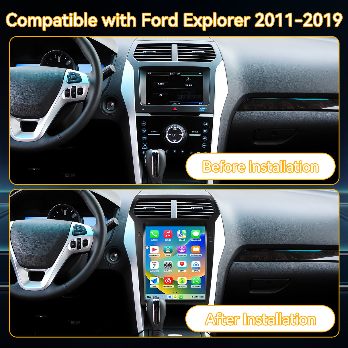 Car Stereo Radio 8-Core, with Android Auto Wireless Carplay for Ford Explorer 2011-2019 Upgrade 2K Touchscreen Bluetooth WiFi GPS DSP AM FM Head Unit